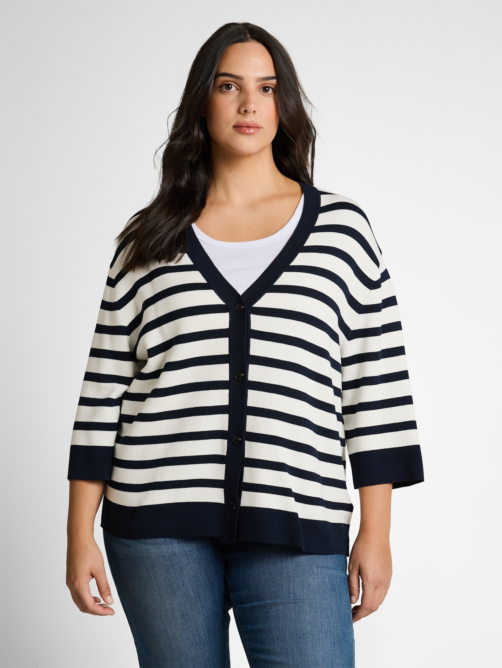 Cardigan - white sky blue knit stripe