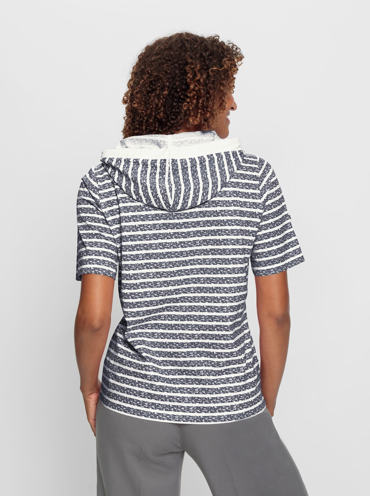 Shirt met capuchon - marine/ecru gestreept