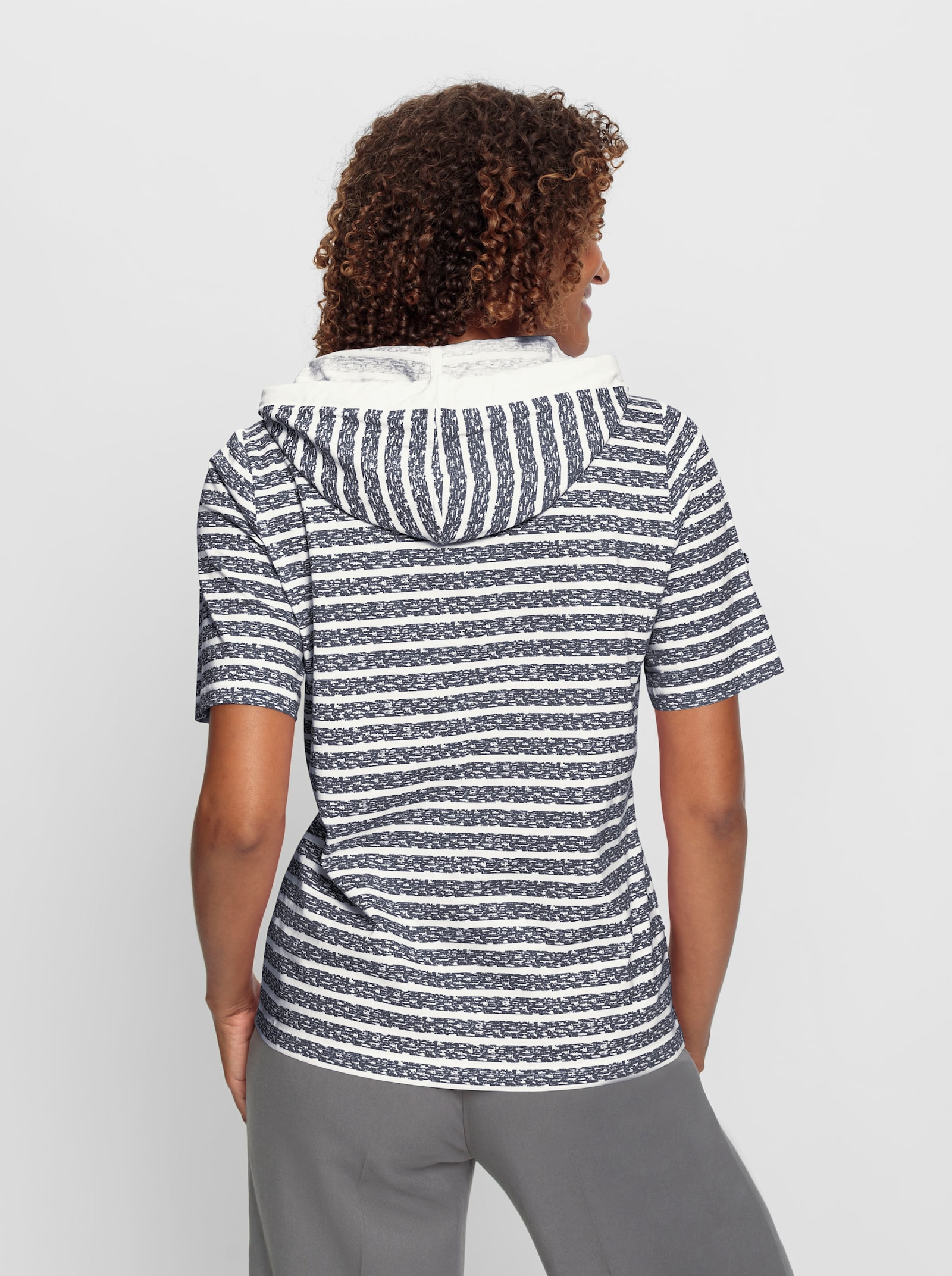 Shirt met capuchon van puur katoen - marine/ecru gestreept