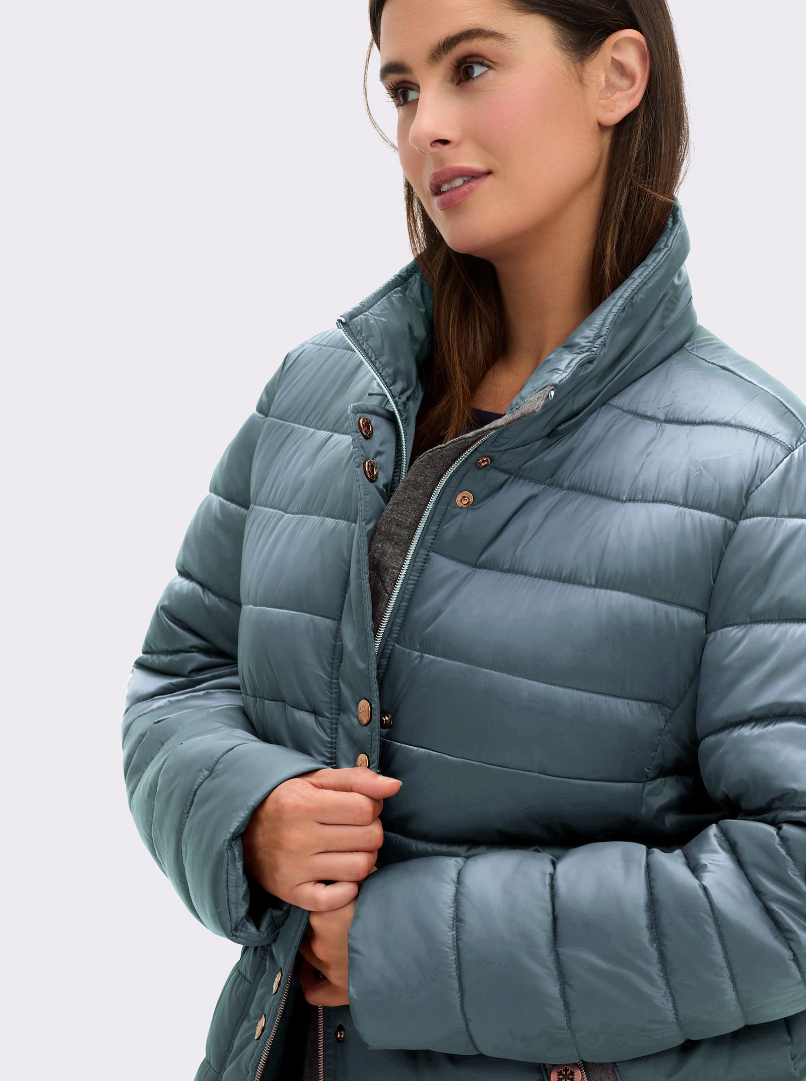 Steppjacke mit Pelz-Imitat - jade