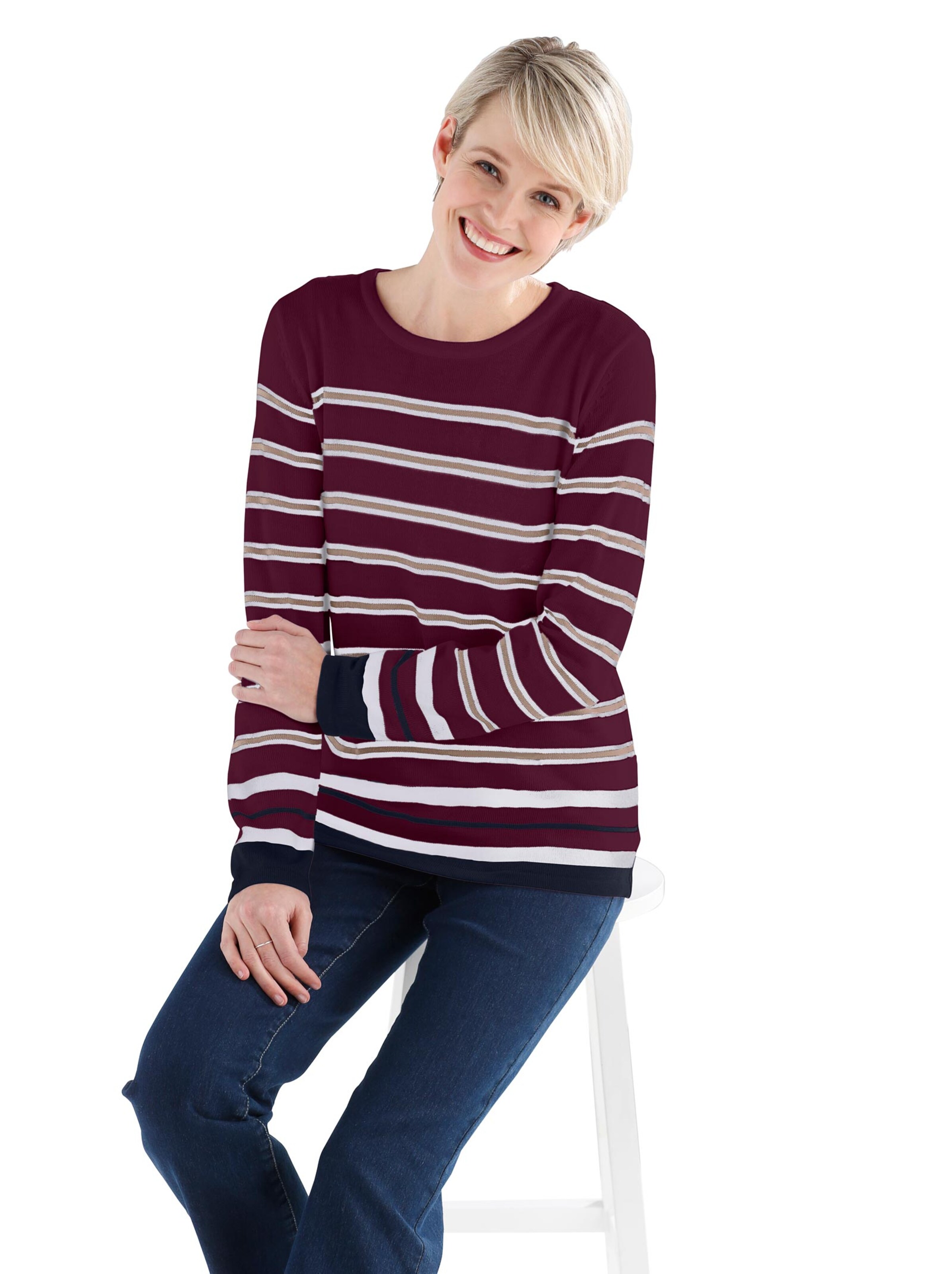 Pullover - bordeaux-geringelt