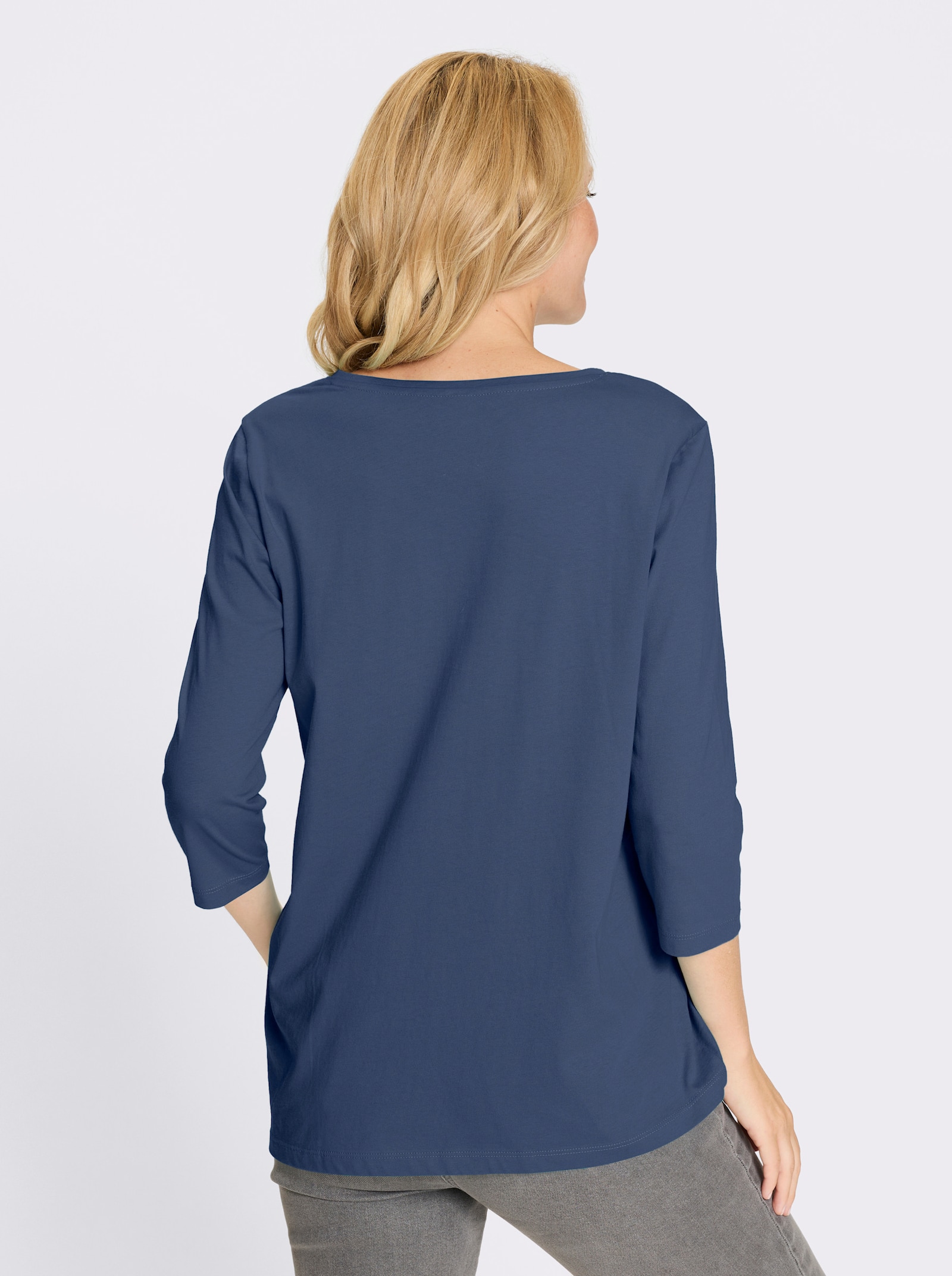 Lang shirt met asymmetrische zoom - jeansblauw