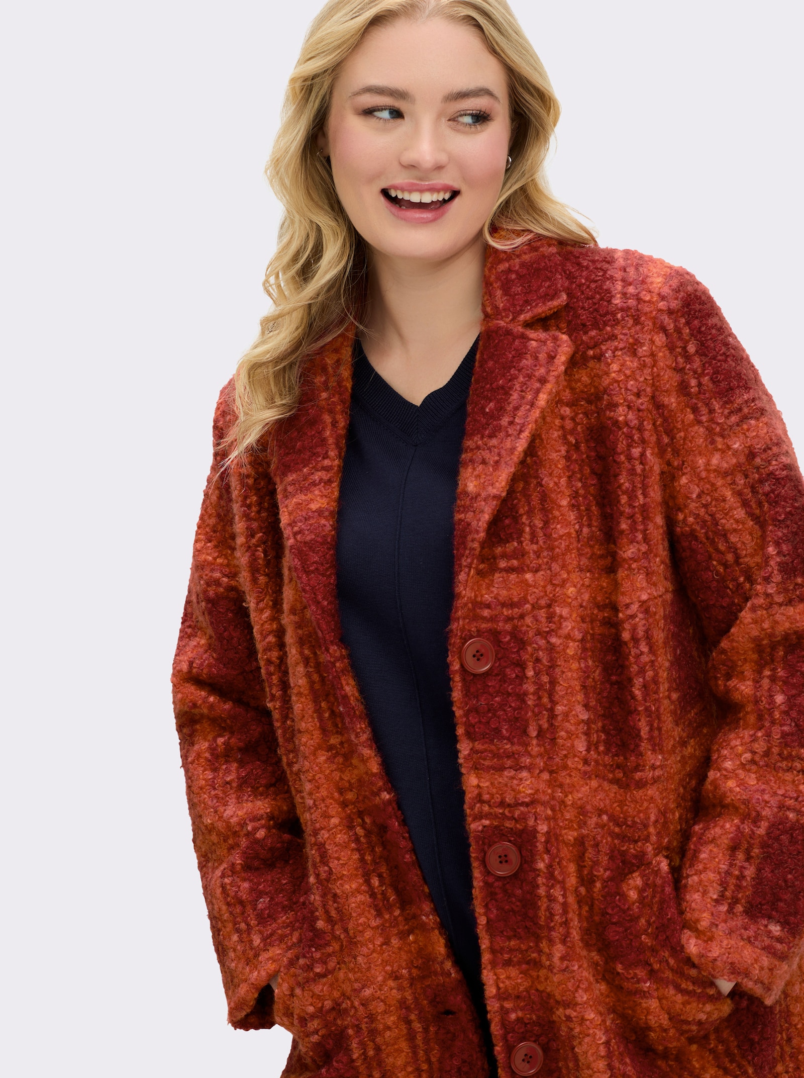 sheego Wintermantel mit Karomuster - kirsche-orange-gemustert