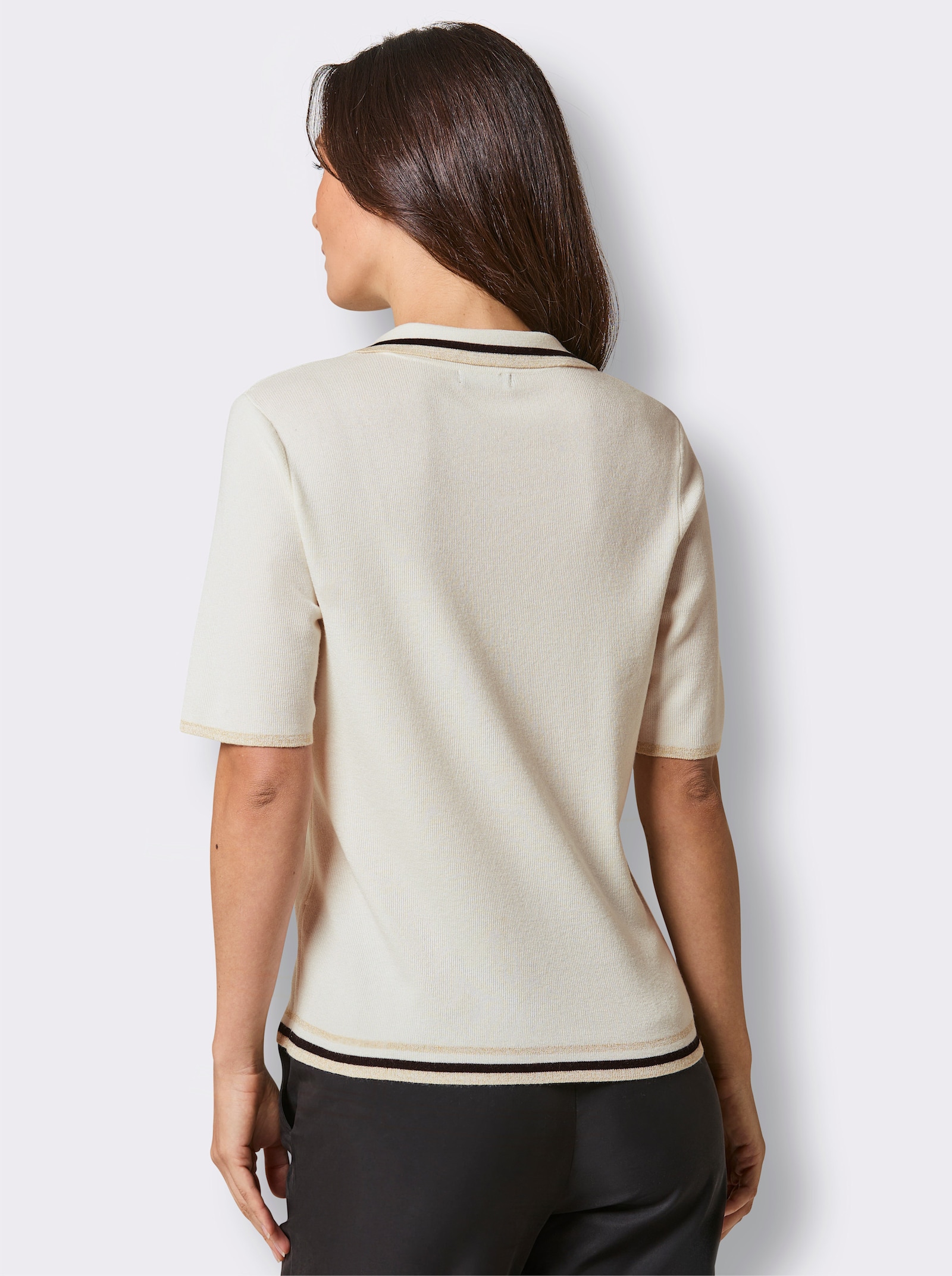 CREATION L PREMIUM Kurzarmpullover mit 65% Seide - ecru-goldfarben