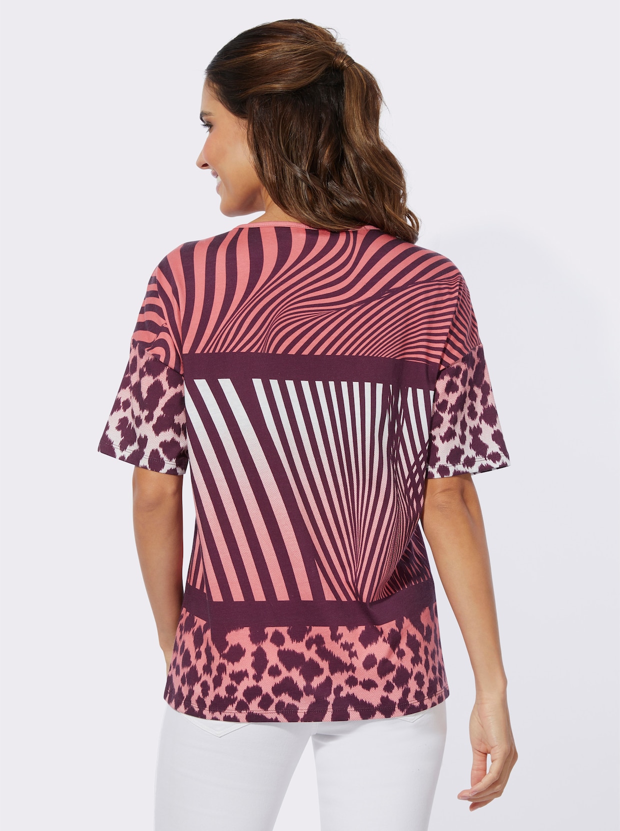 Kurzarmshirt - burgund-flamingo-bedruckt