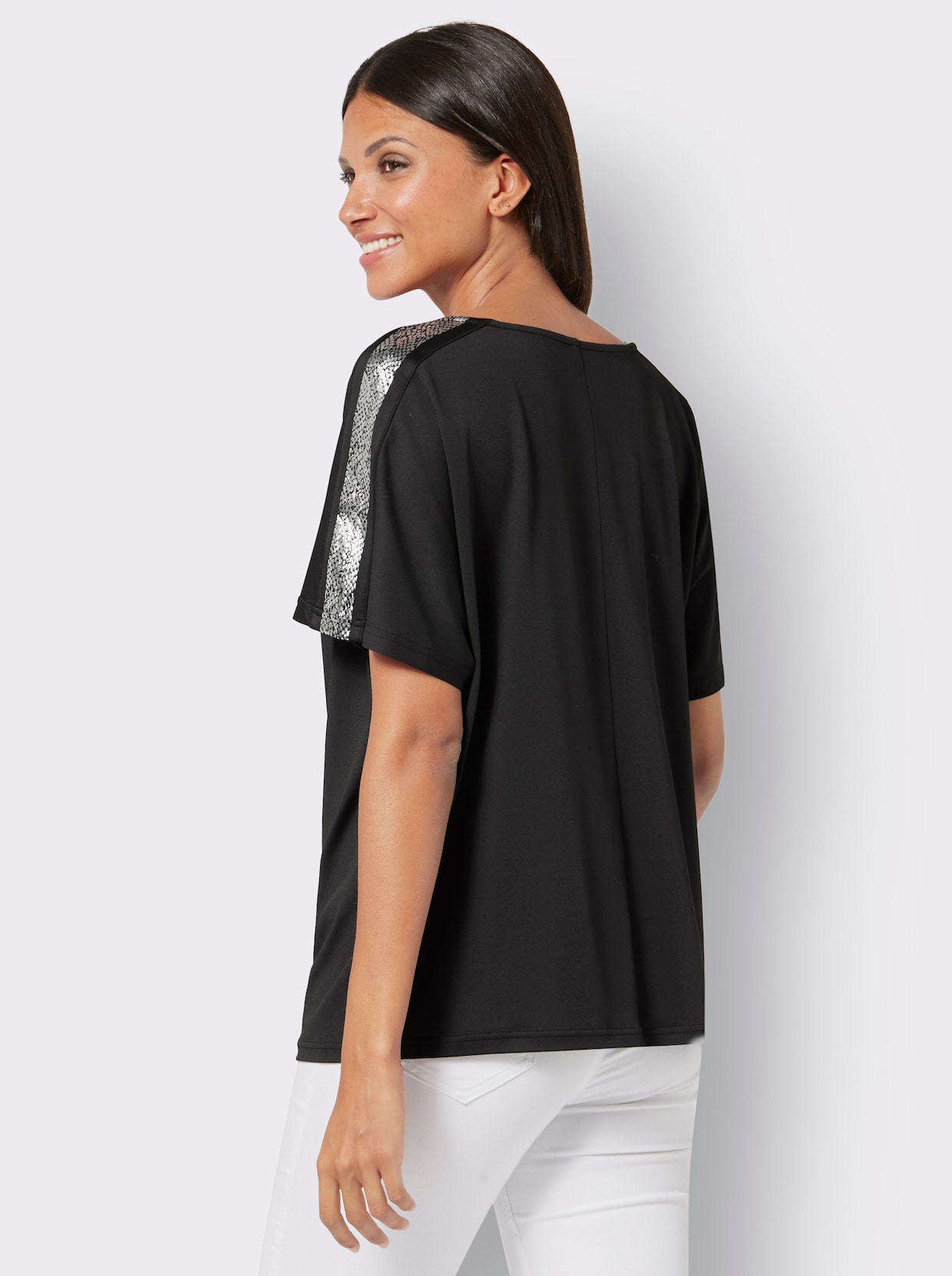 Shirt met cascadehals - zwart