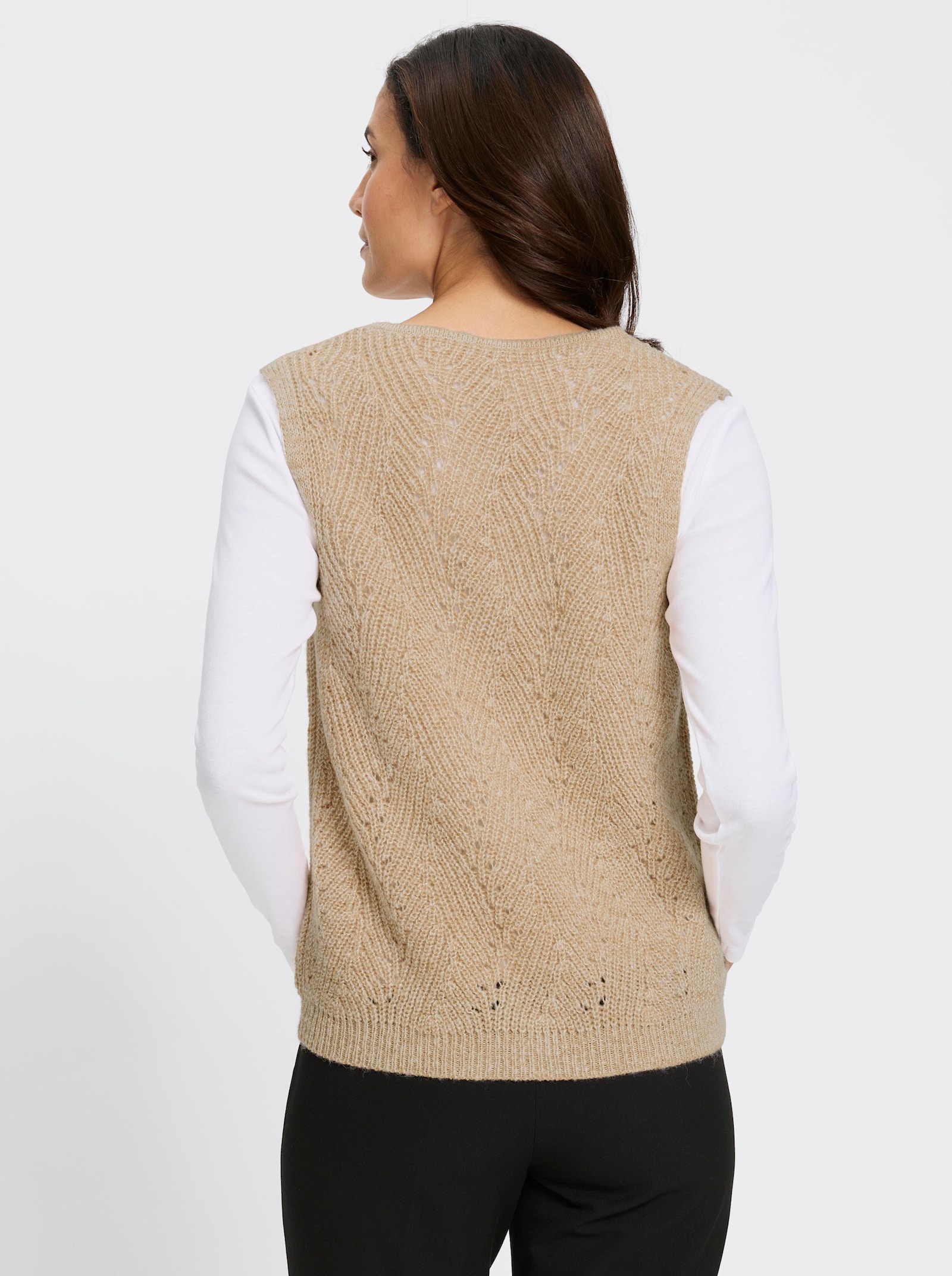 Strickweste mit Ajourmuster - camel-meliert