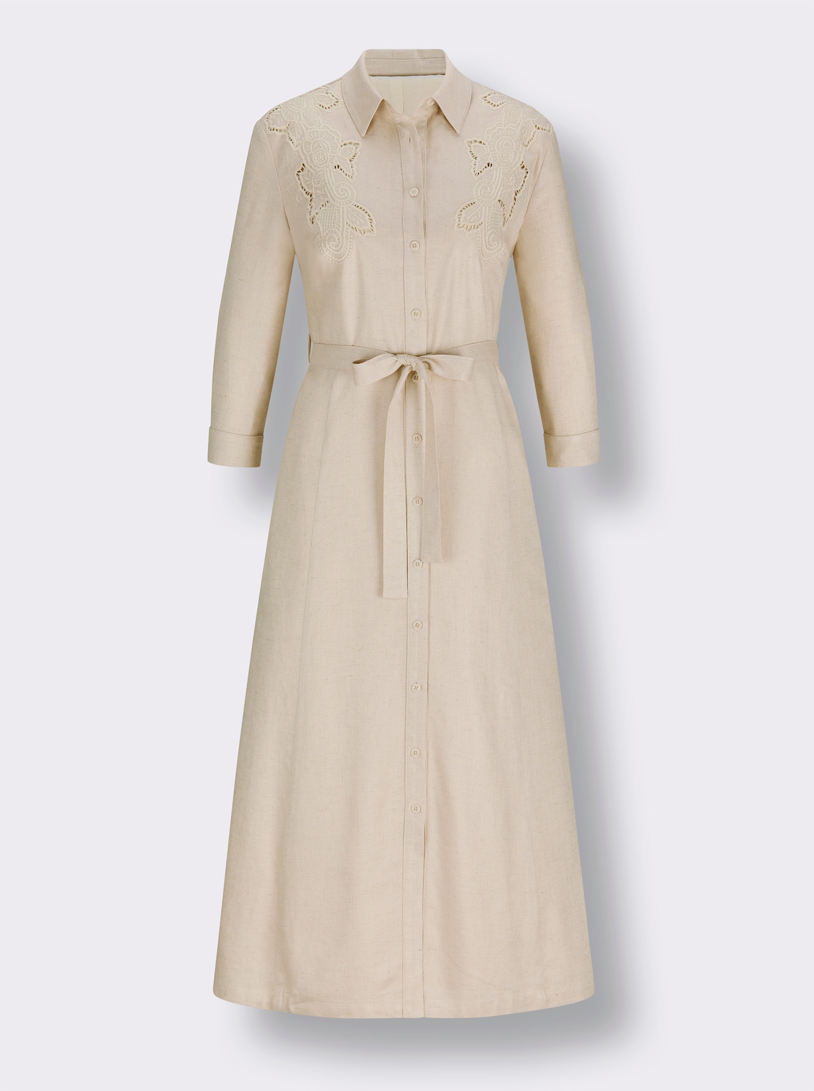 CREATION L PREMIUM Hemdblusenkleid mit Bindegürtel - sand-meliert