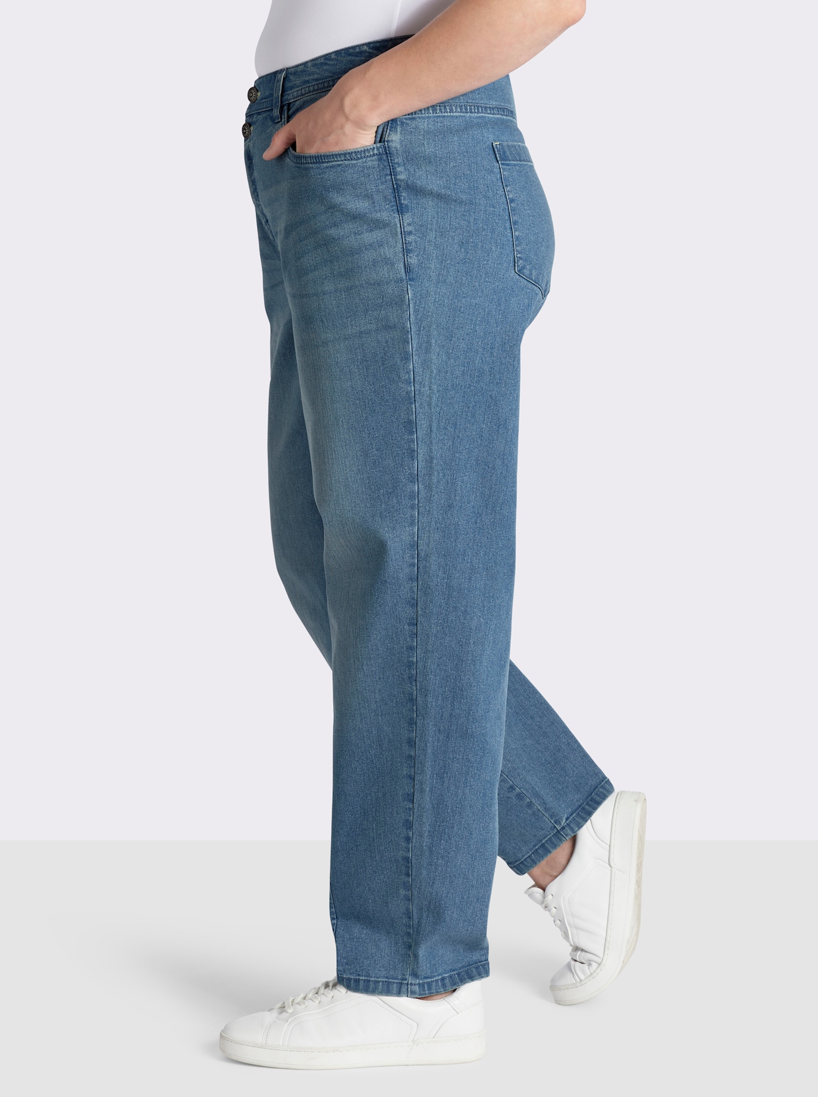 sheego 5-Pocket-Jeans mit Barrel-Leg - blue-bleached