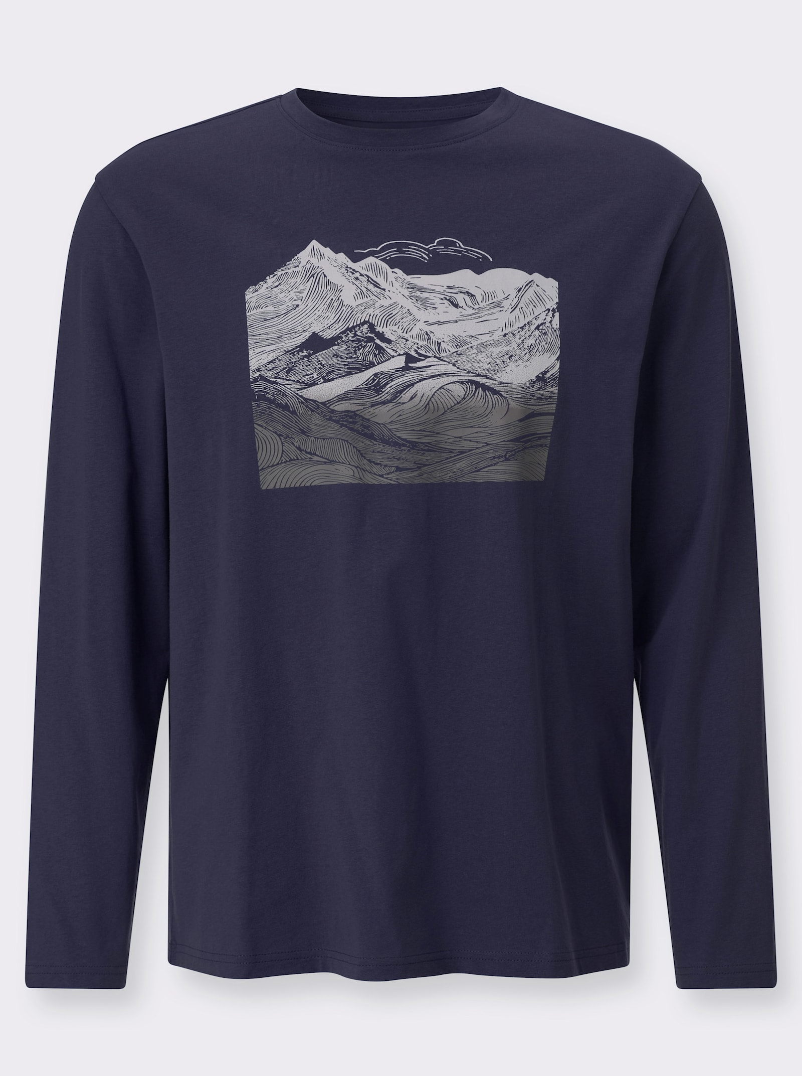 Langarmshirt mit Gebirgs-Druckmotiv - marine
