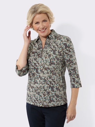 Poloshirt mit Glitzersteinchen - topas-ecru-bedruckt