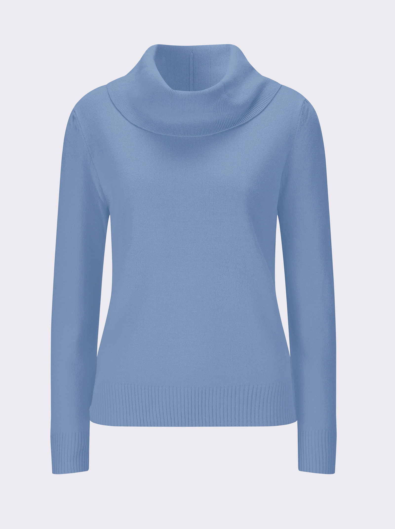 Svetr s rolákovým límcem, s řasením na rameni - modrá