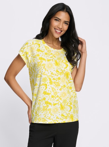 Kurzarmshirt im Paisley-Blüten-Mix - limone-zitrone-bedruckt