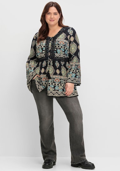 sheego Longbluse - schwarz-gemustert