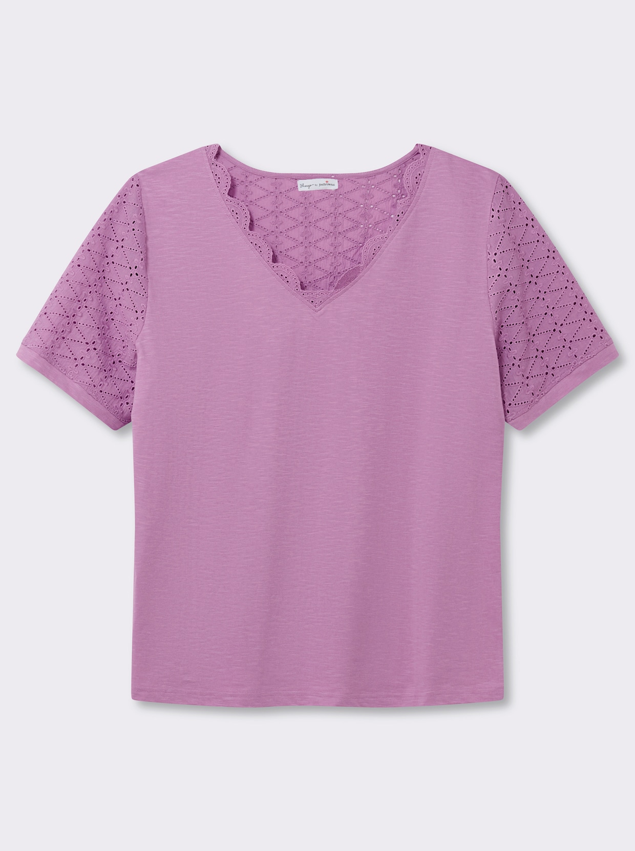 sheego by Joe Browns V-Shirt mit Lochstickereien und Muschelsaumkante - orchidee