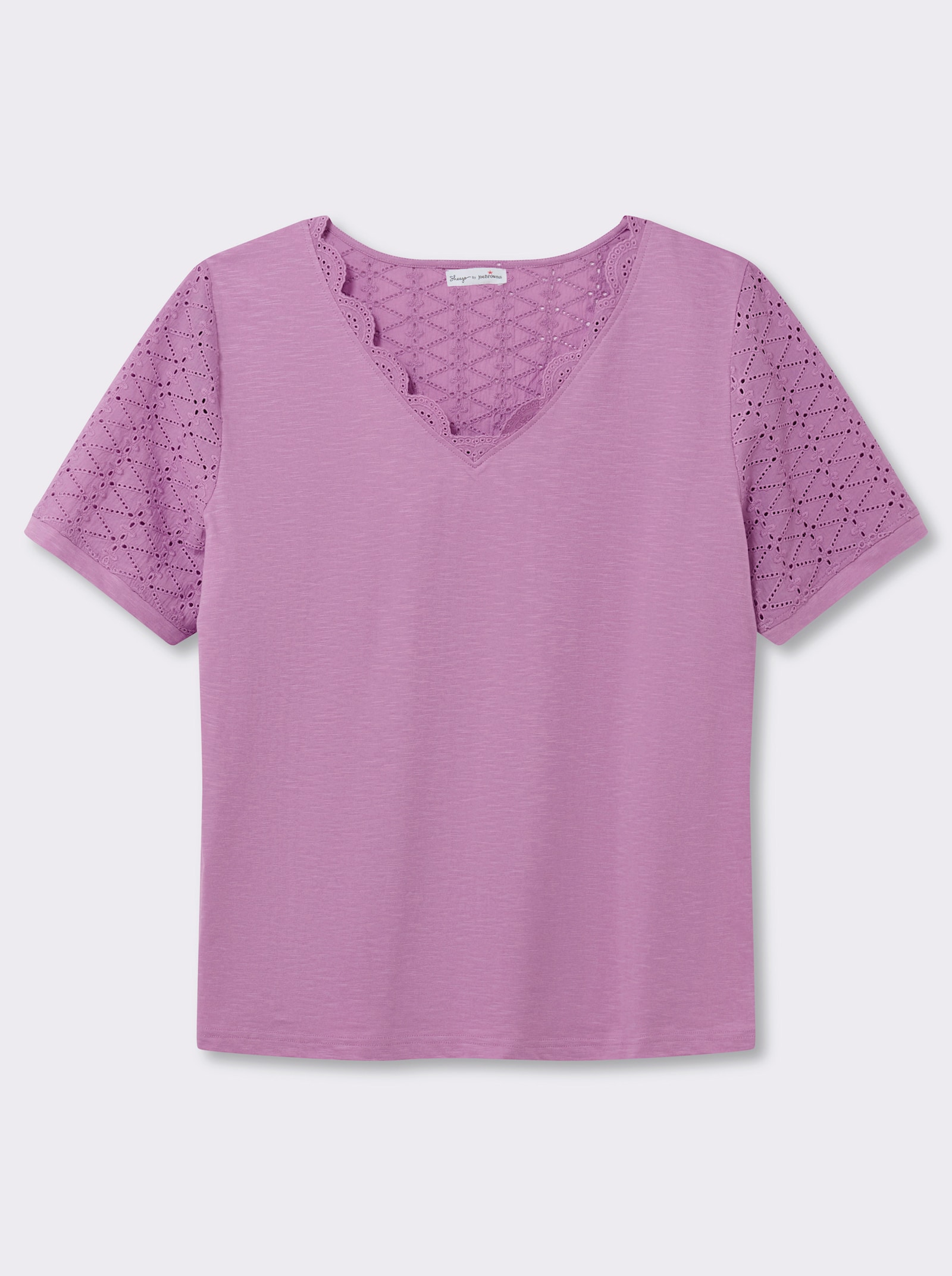 sheego by Joe Browns Shirt met V-hals, ajourwerk en schulprand - orchidee