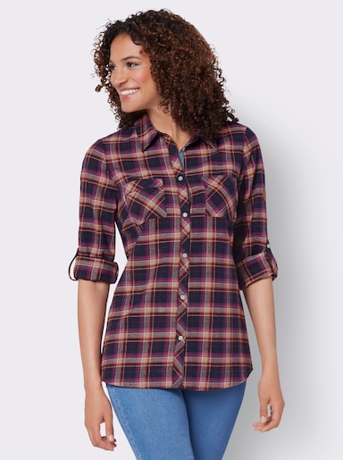 Flanellbluse mit Brusttaschen - marine-erika-kariert