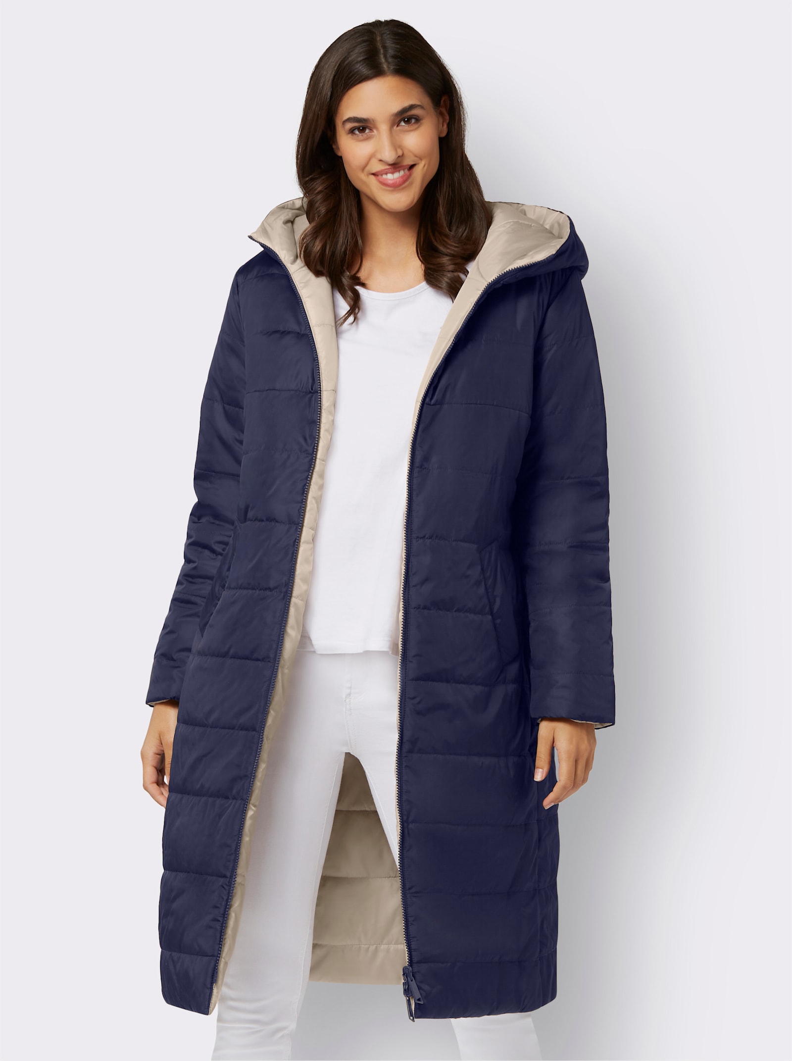 Steppmantel zum Wenden, wattiert - marine-beige