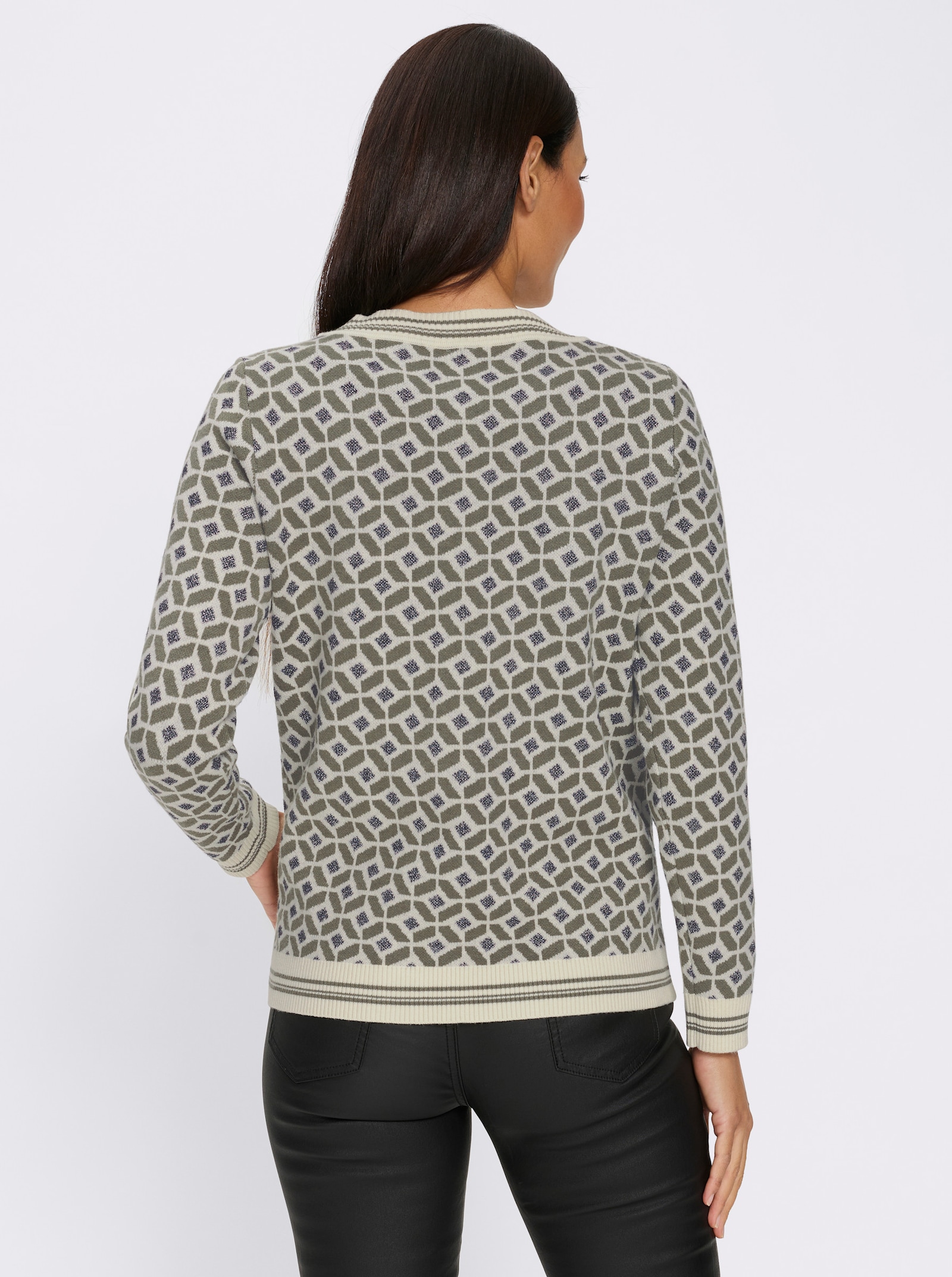 heine Vest van jacquard met effectgaren - kaki/champagne gedessineerd