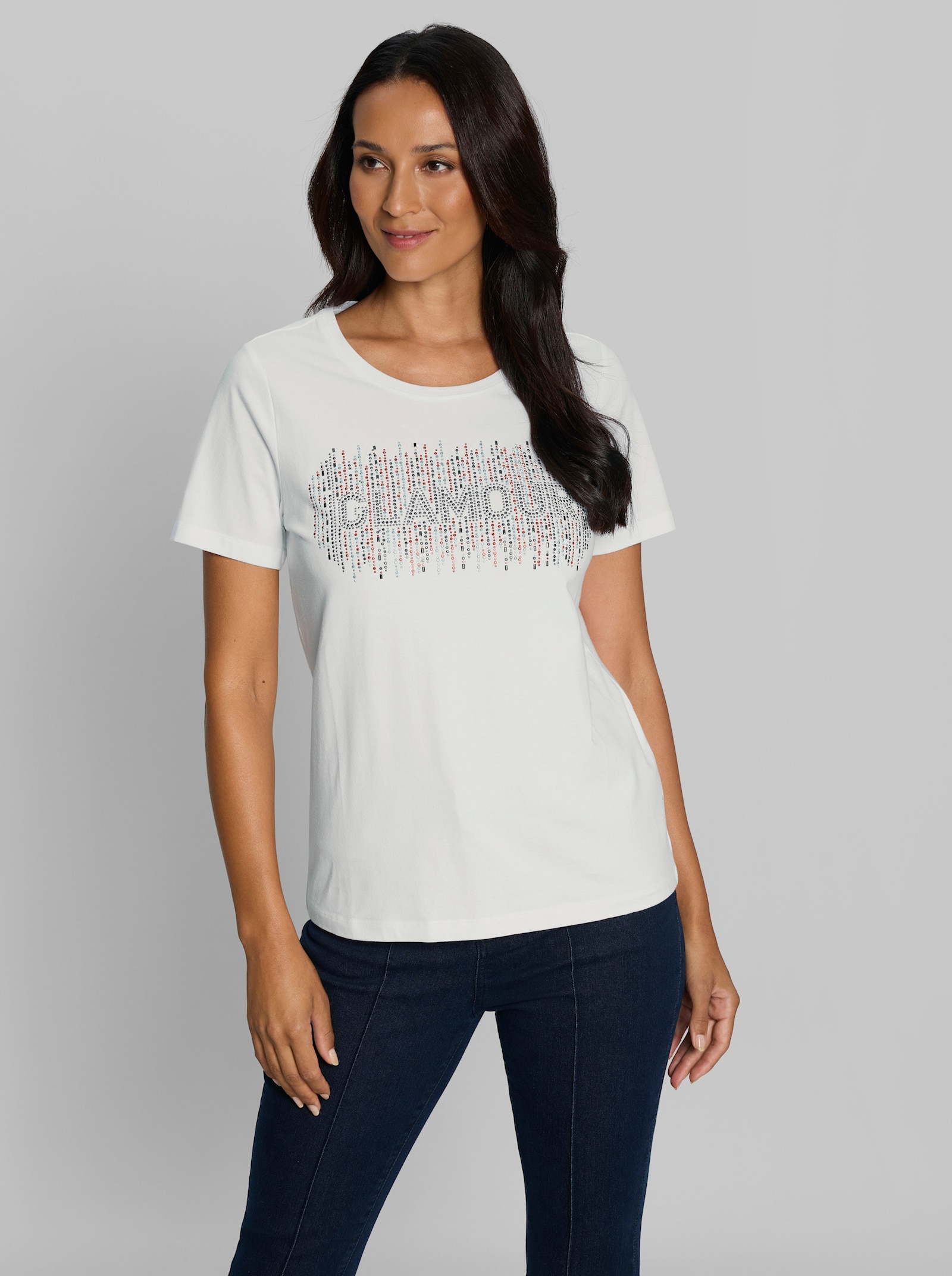 heine Kurzarmshirt mit Ziersteinchen - weiß