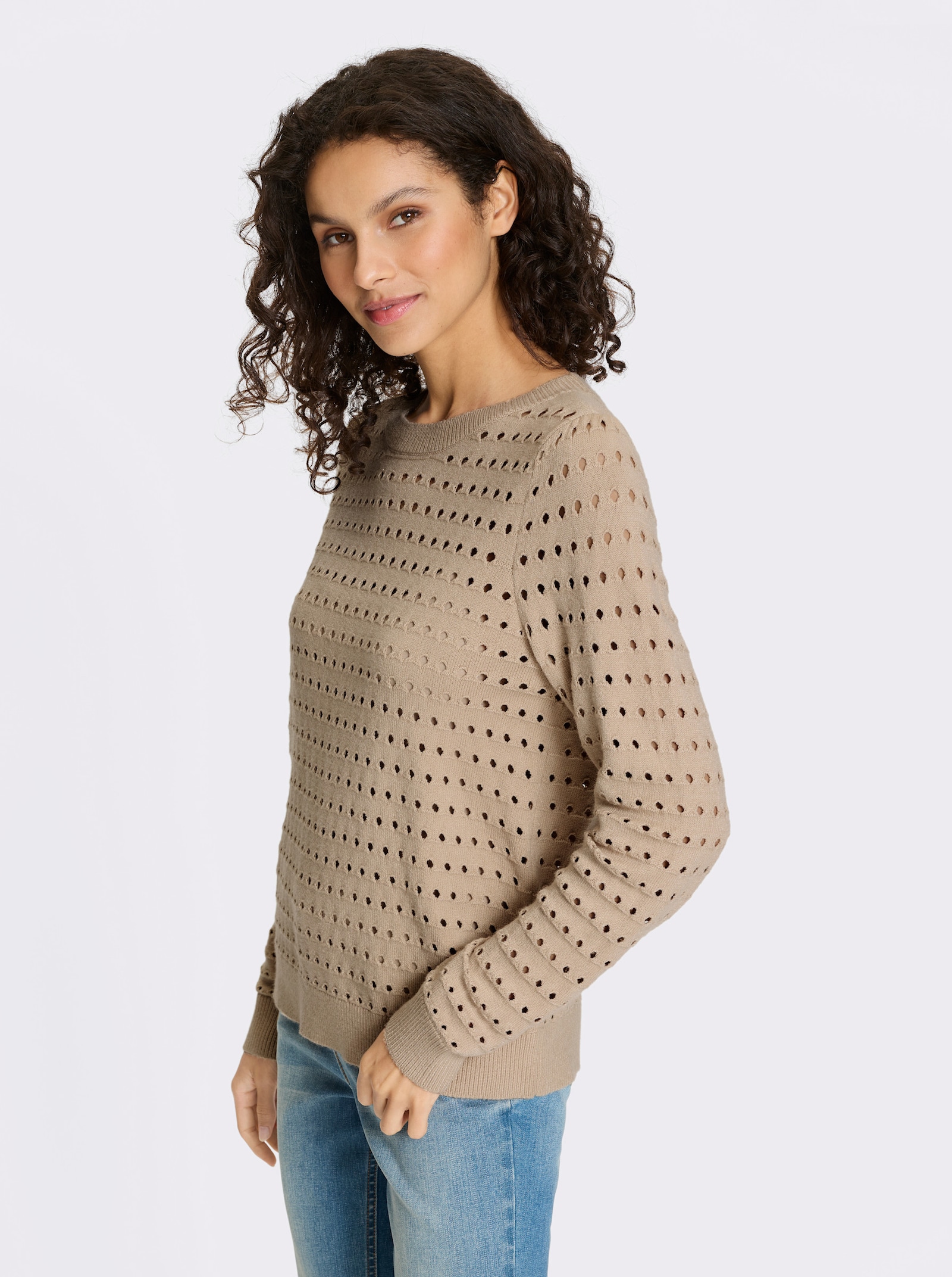 heine Feinstrickpullover mit Ajourmuster - beige