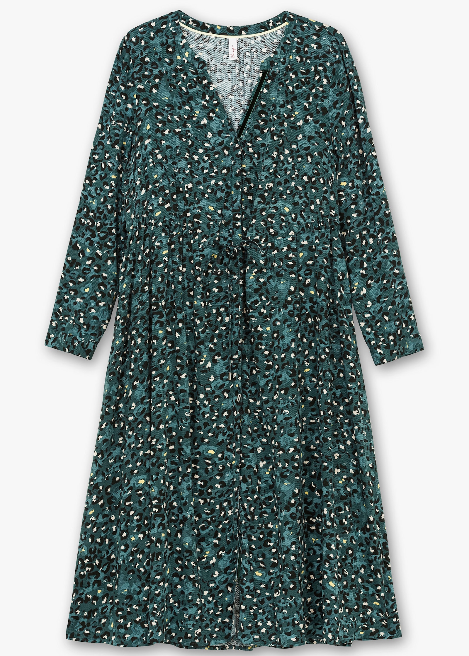 sheego Blusenkleid mit Tunnelzug in der Taille - tiefgrün-gemustert
