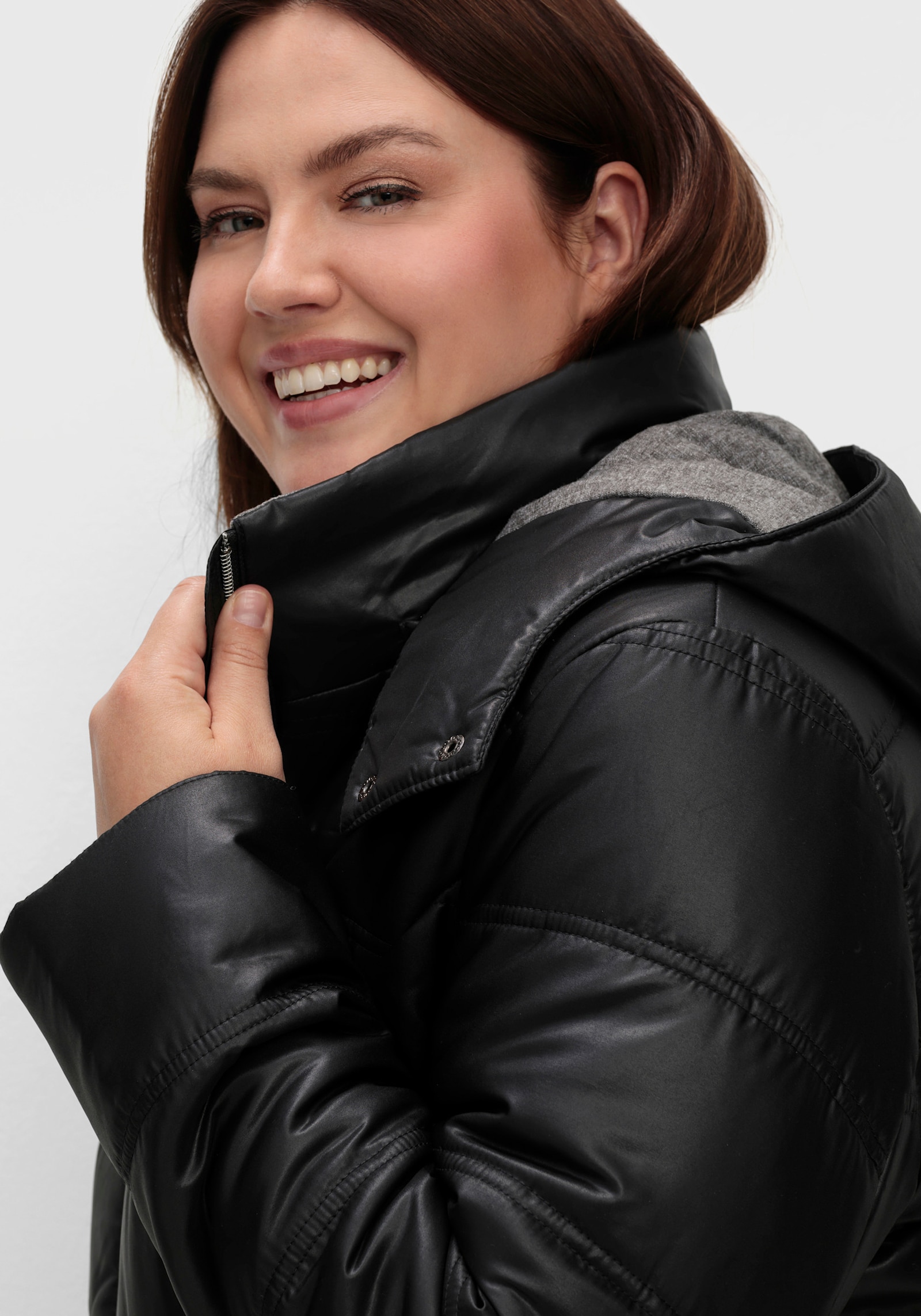 Longjacke mit 2-Wege-Reißverschluss - schwarz