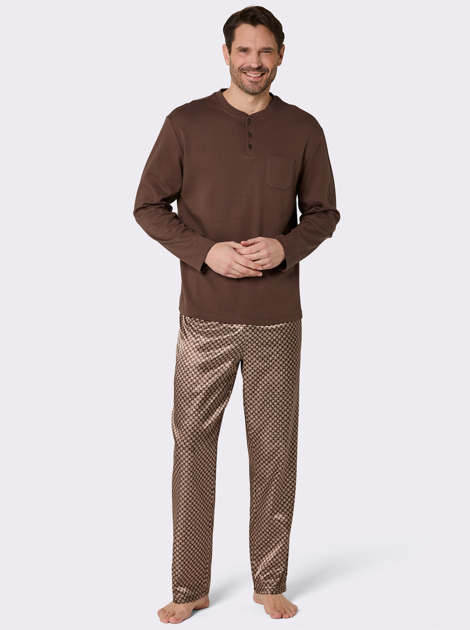 wäschepur men Schlafanzug - camel-schoko-bedruckt