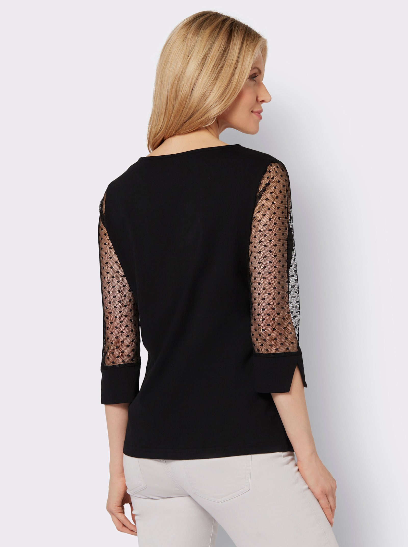 Shirt met transparante 3/4-mouwen - zwart