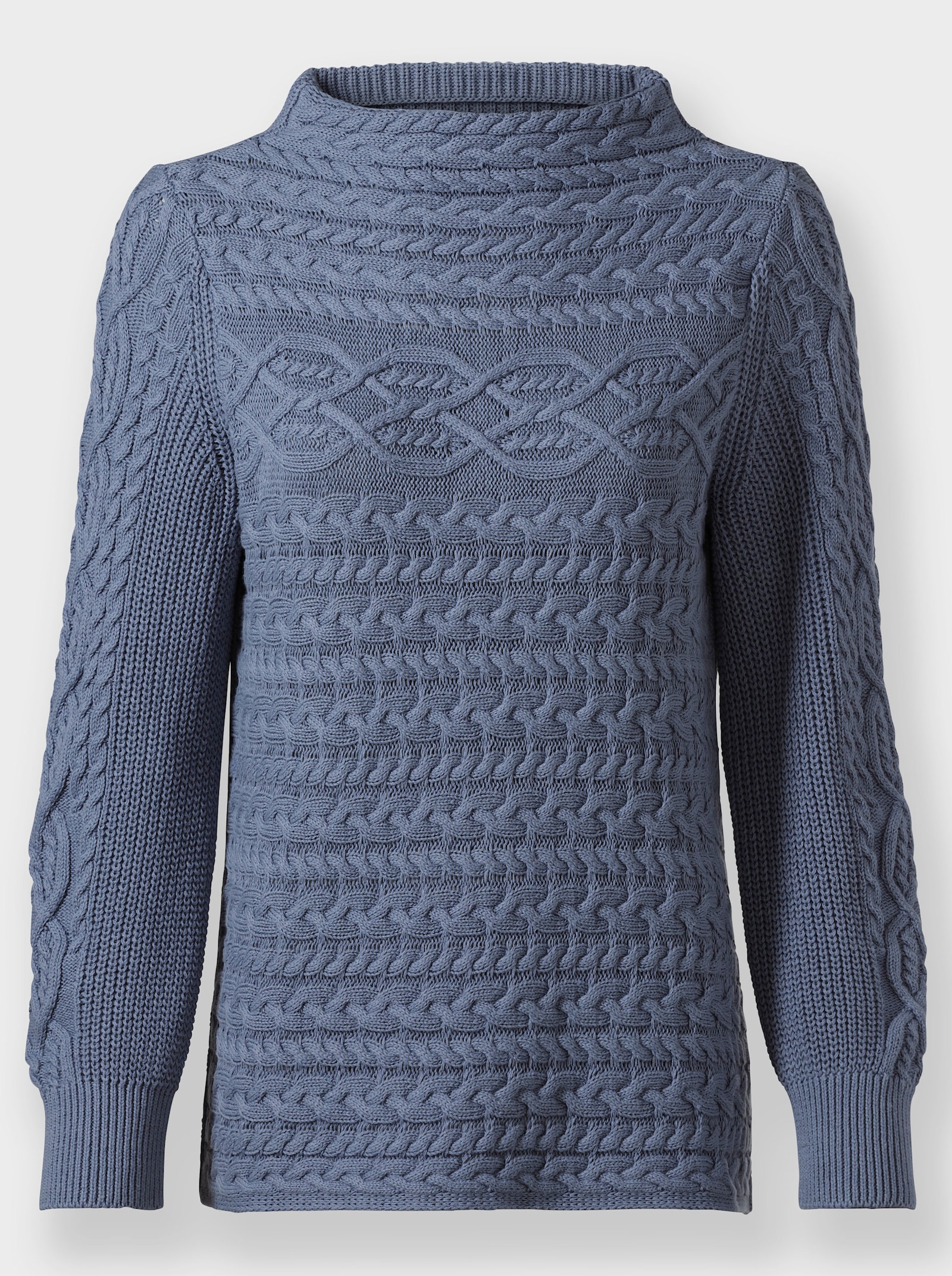 Langarm-Pullover aus weicher Baumwolle - taubenblau