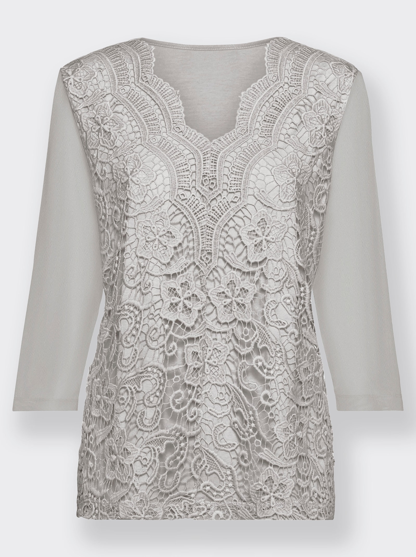 Spitzenshirt blickdicht unterlegt - hellgrau