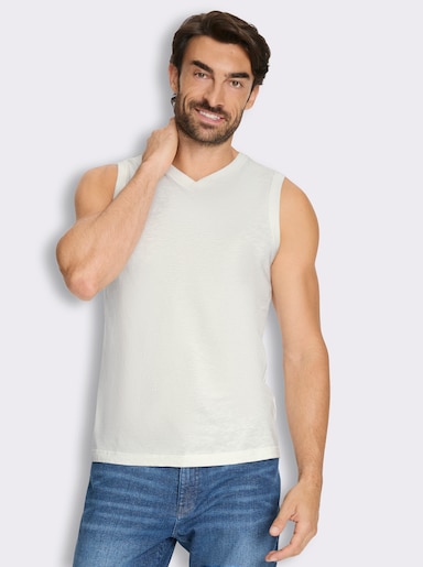 V-Shirt ärmellos, aus Baumwolle - ecru