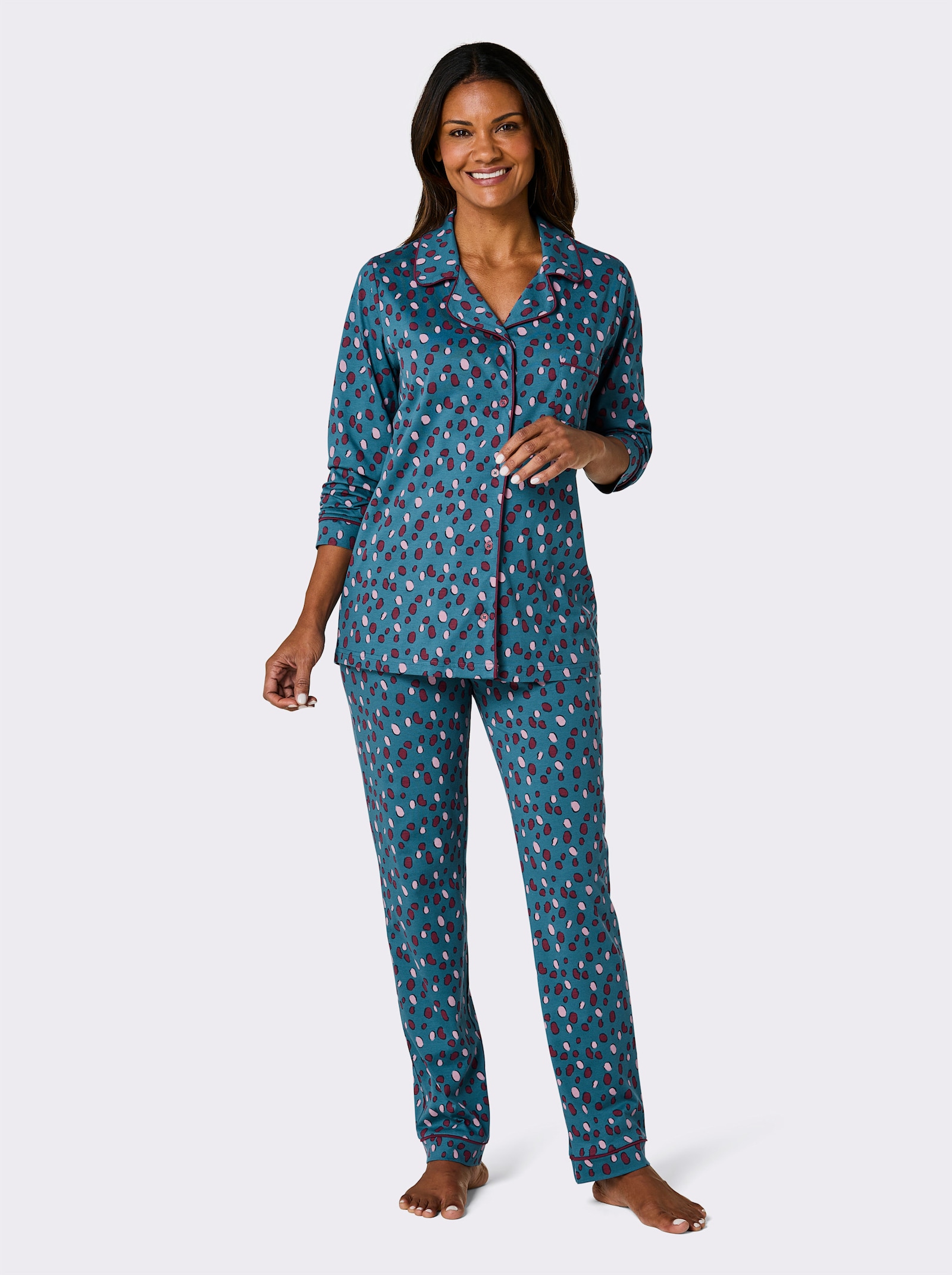 wäschepur Pyjama - topas-dunkelrot-bedruckt