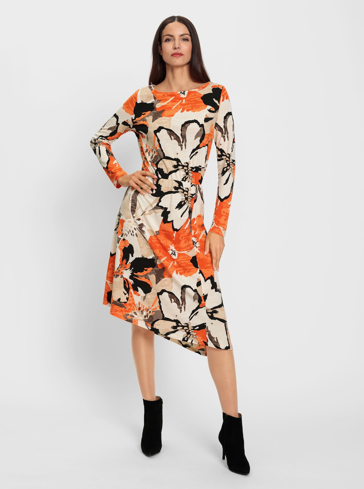 heine Robe en jersey - orange-noir imprimé