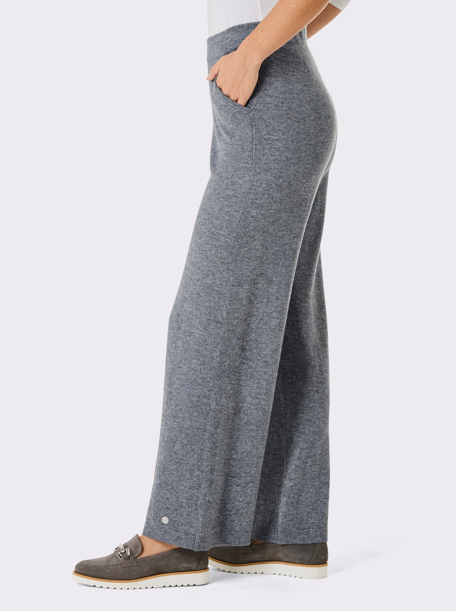 CREATION L PREMIUM Gebreide broek met 90% scheerwol en 10% kasjmier - rookblauw/steengrijs gemêleerd