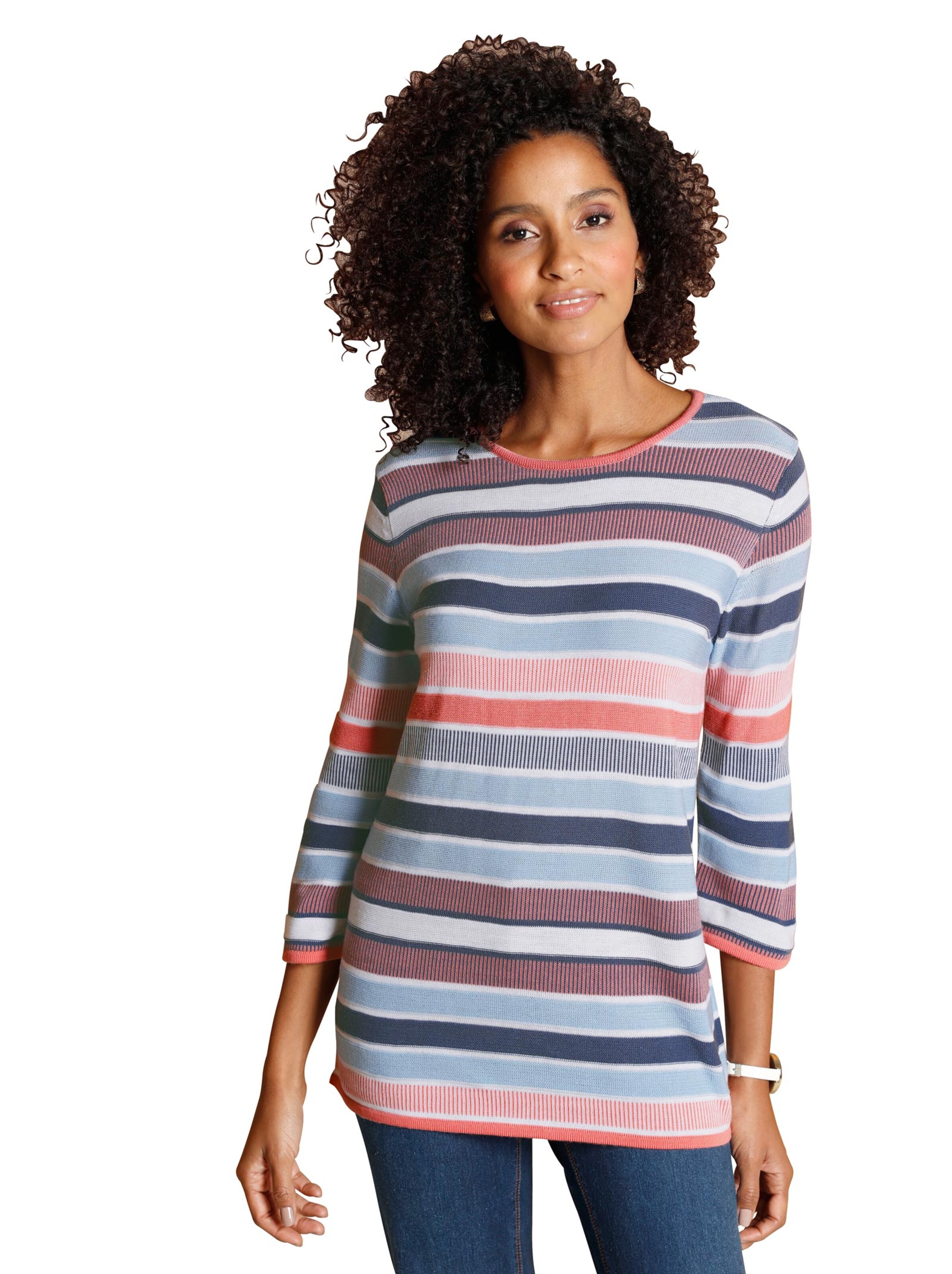 Pullover - apricot-blau-geringelt