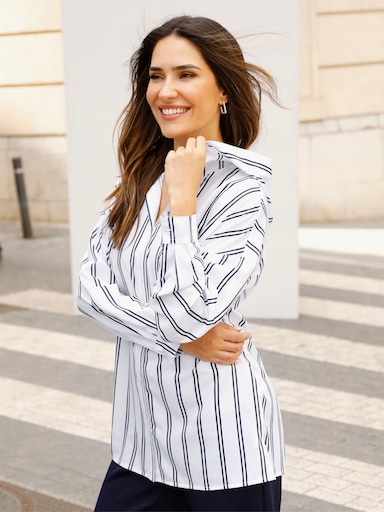 Longbluse - marine-weiß-gestreift
