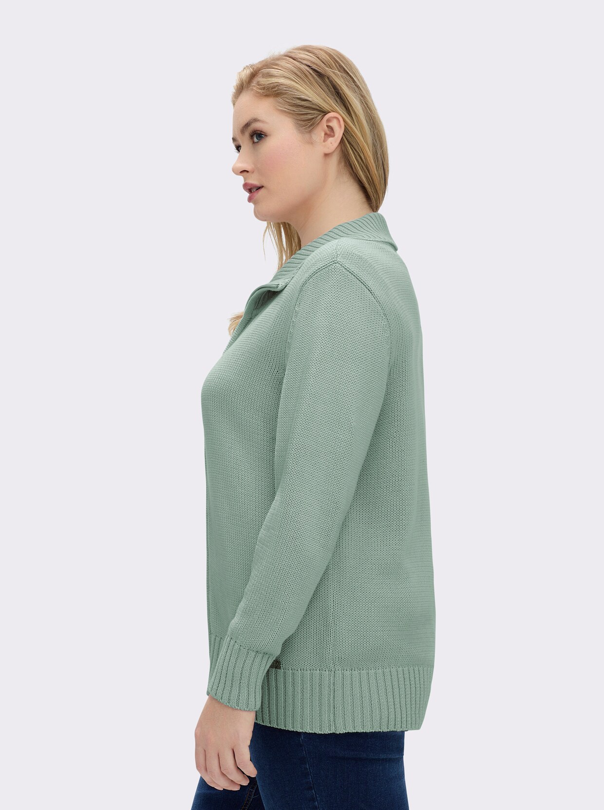 Strickjacke mit 2-Wege-Reißverschluss - kalkmint
