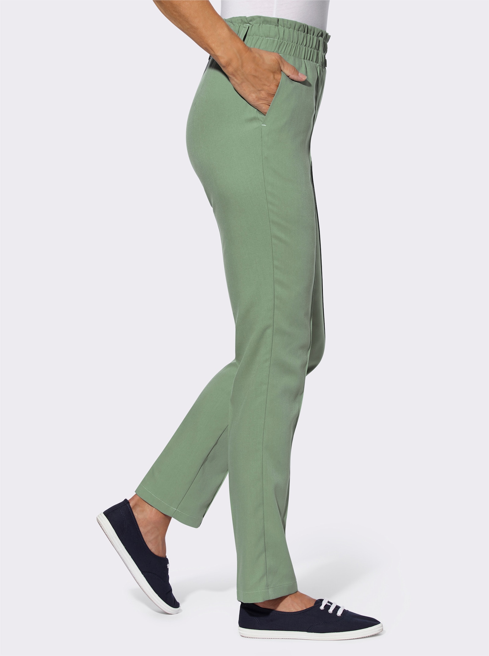 Comfortbroek met persplooien - eucalyptus