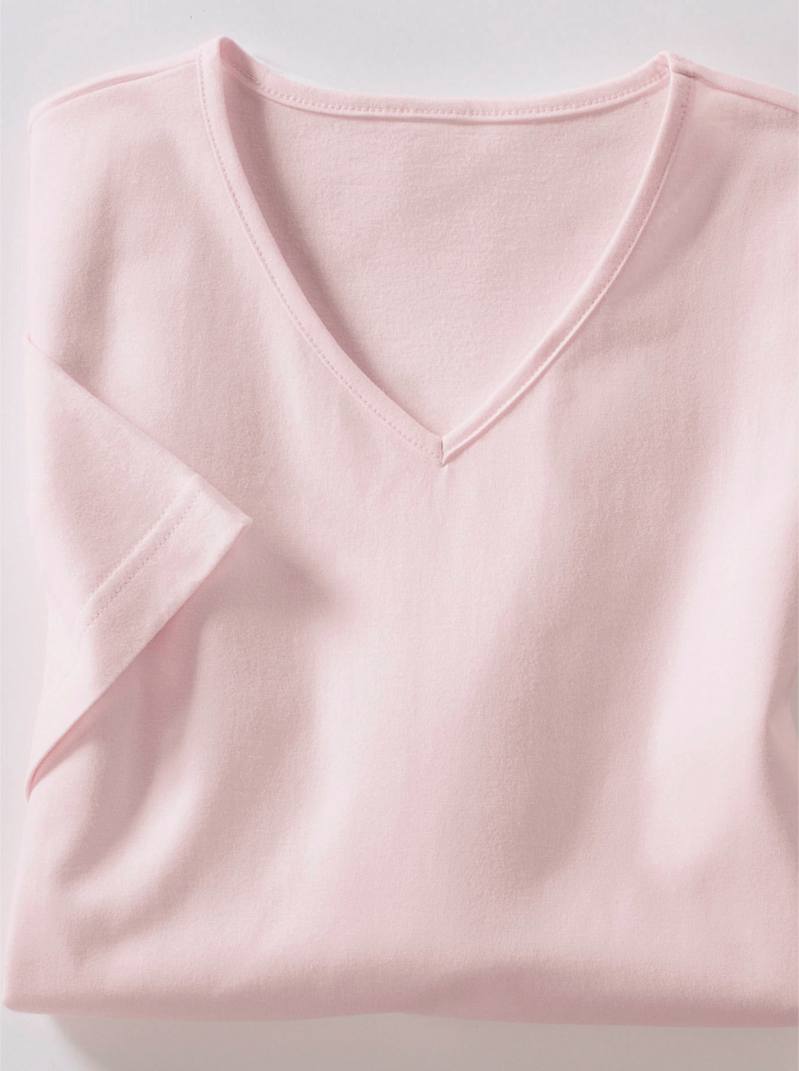 Kurzarmshirt mit V-Ausschnitt - rosé