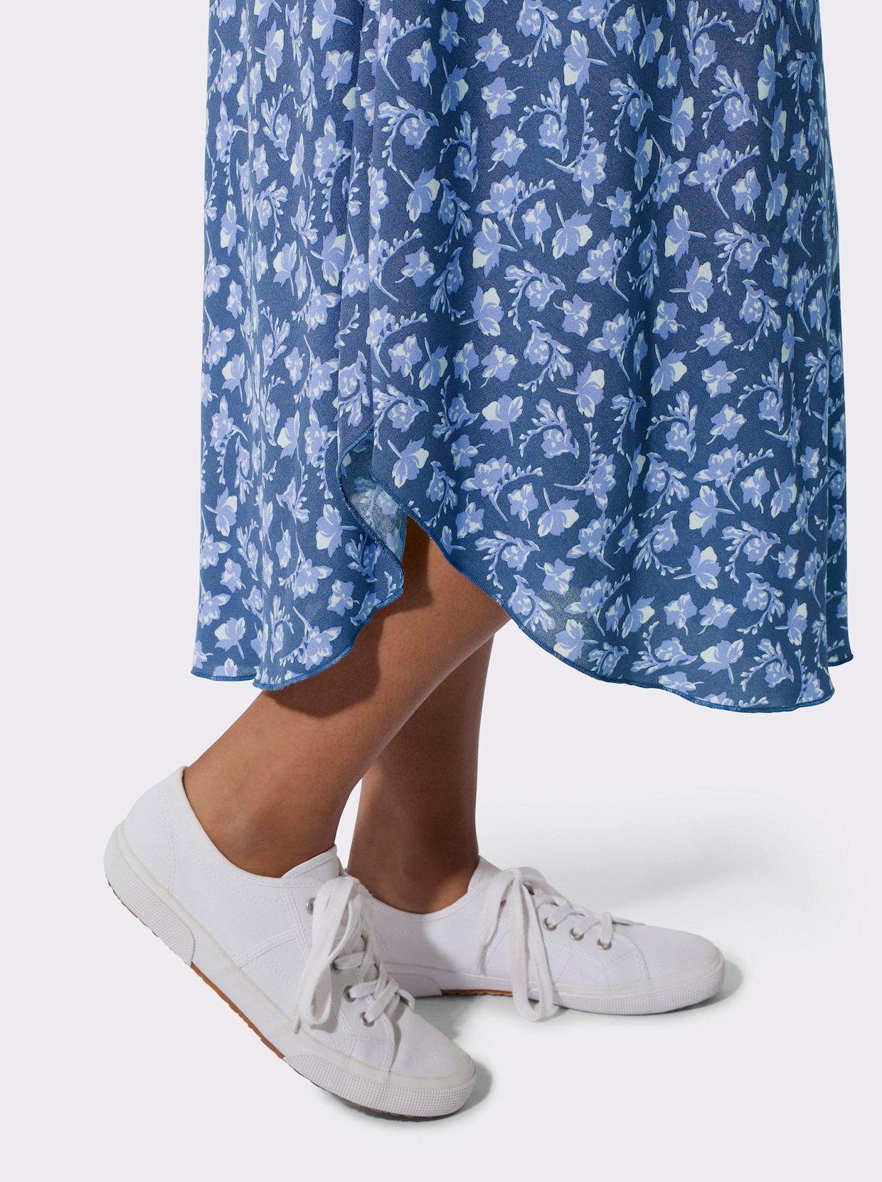 Druckkleid - jeansblau-weiß-bedruckt