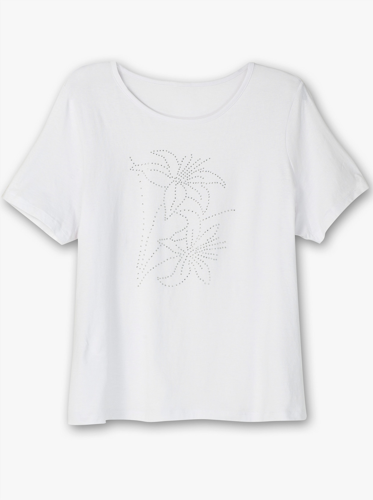 Kurzarmshirt mit Steinchen verziert - weiß