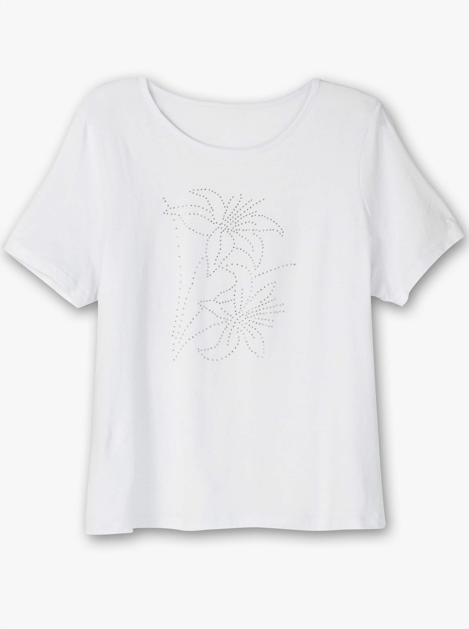 Kurzarmshirt mit Steinchen verziert - weiß