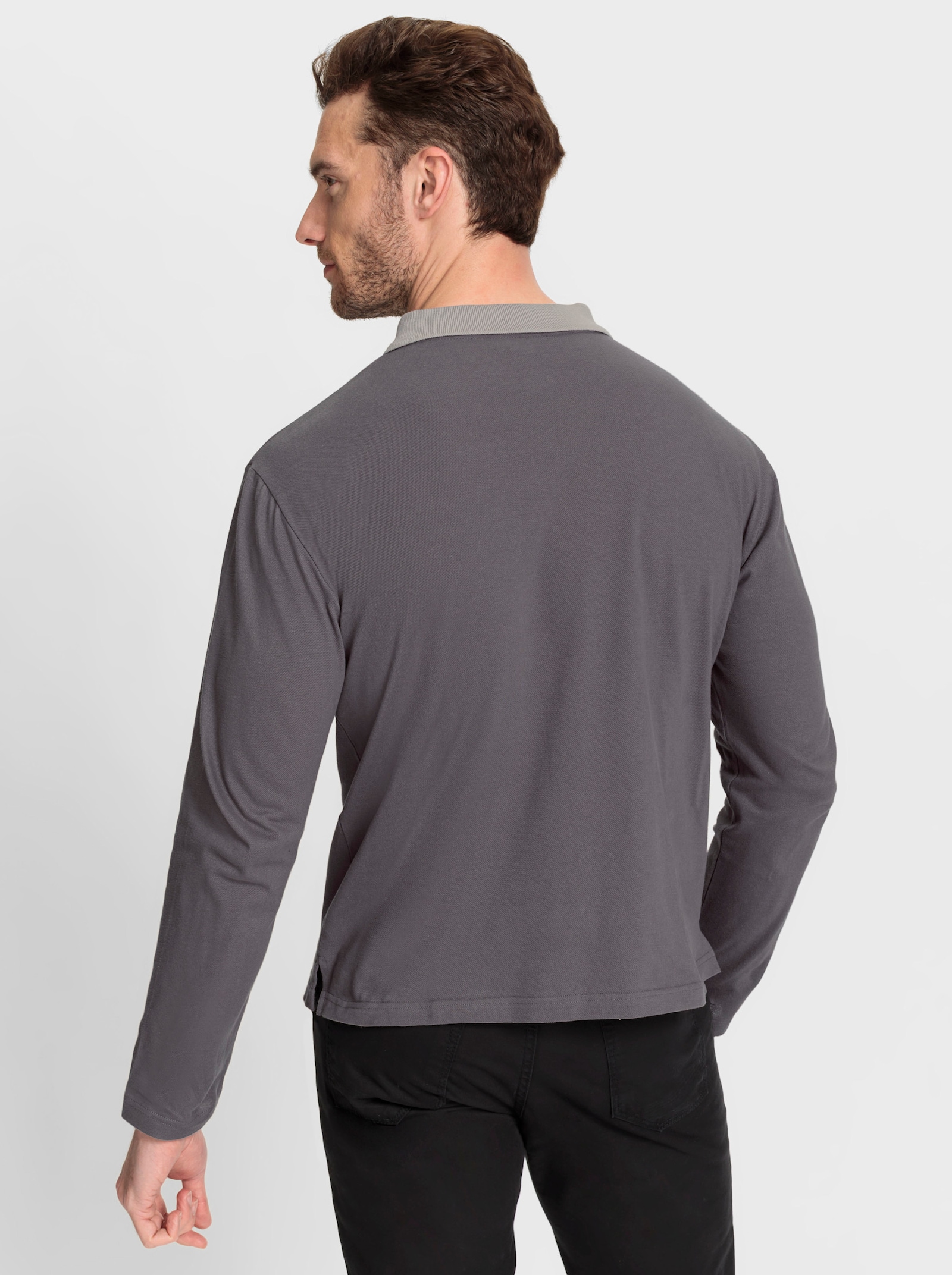 Catamaran Langarmshirt in Pikee-Qualität - steingrau-anthrazit