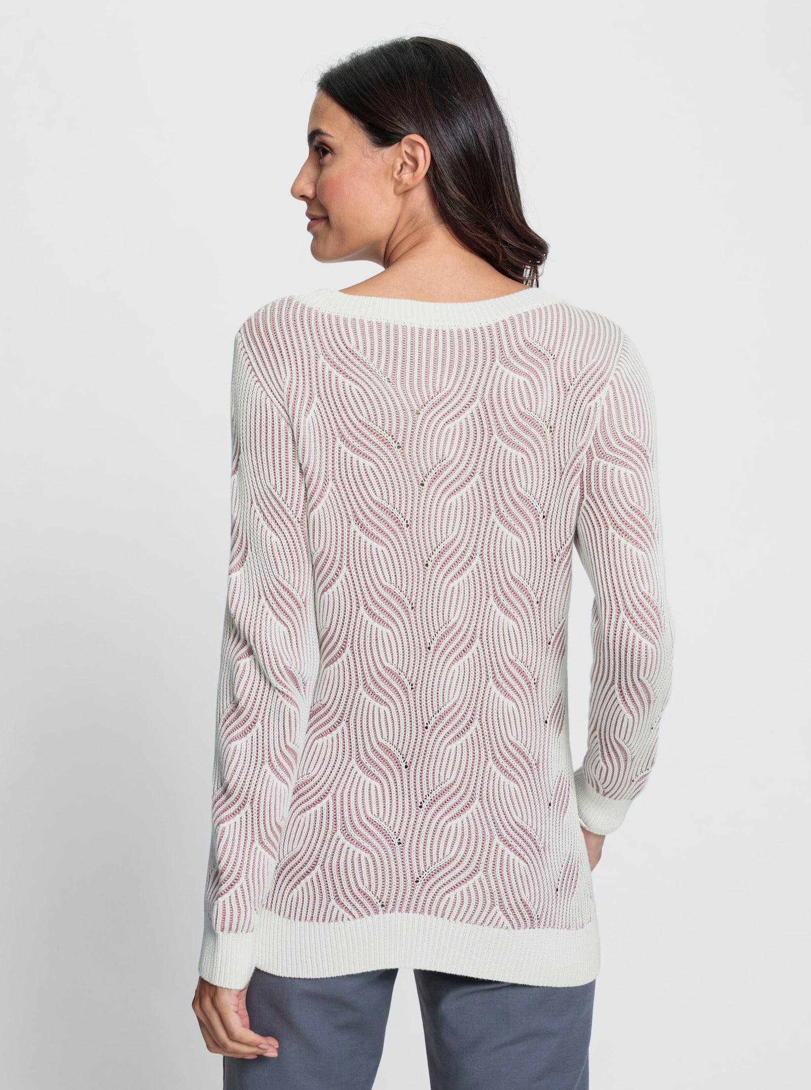 Jacquardpullover mit Kontrastfarben - mauve-ecru-gemustert