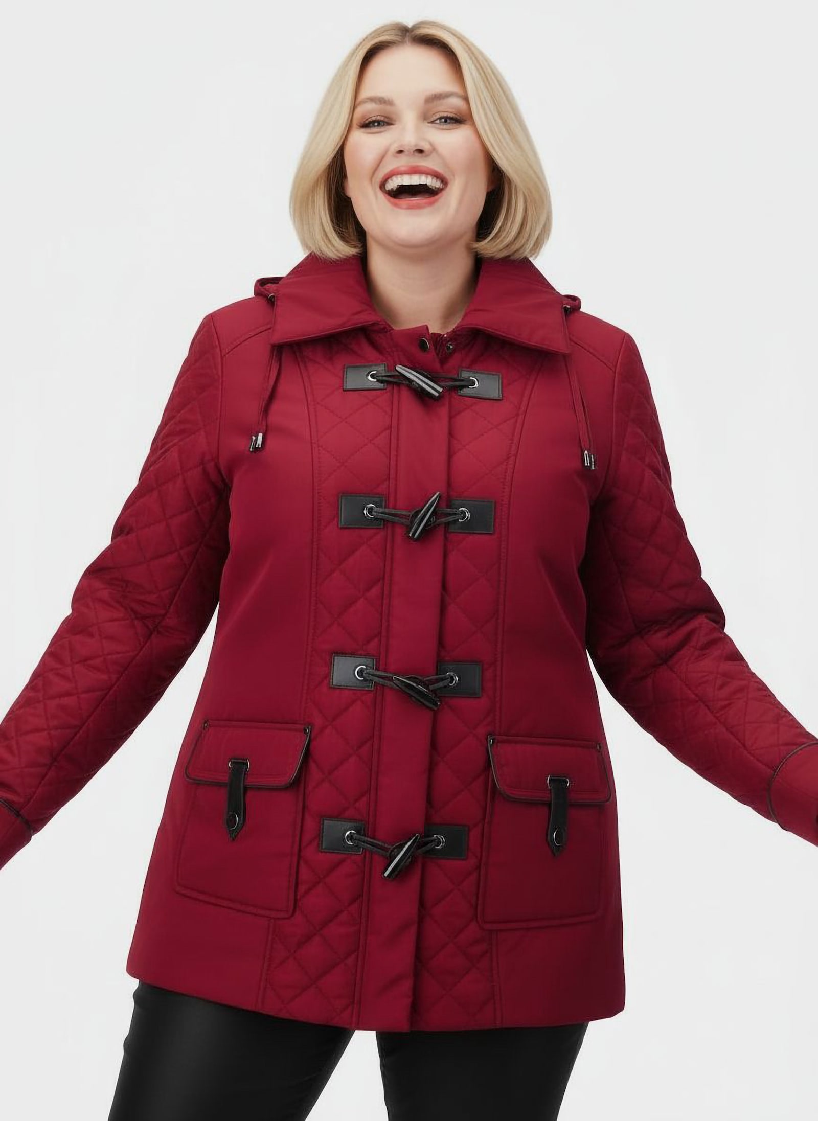 Steppjacke mit aufgesetzten Pattentaschen - dunkelrot