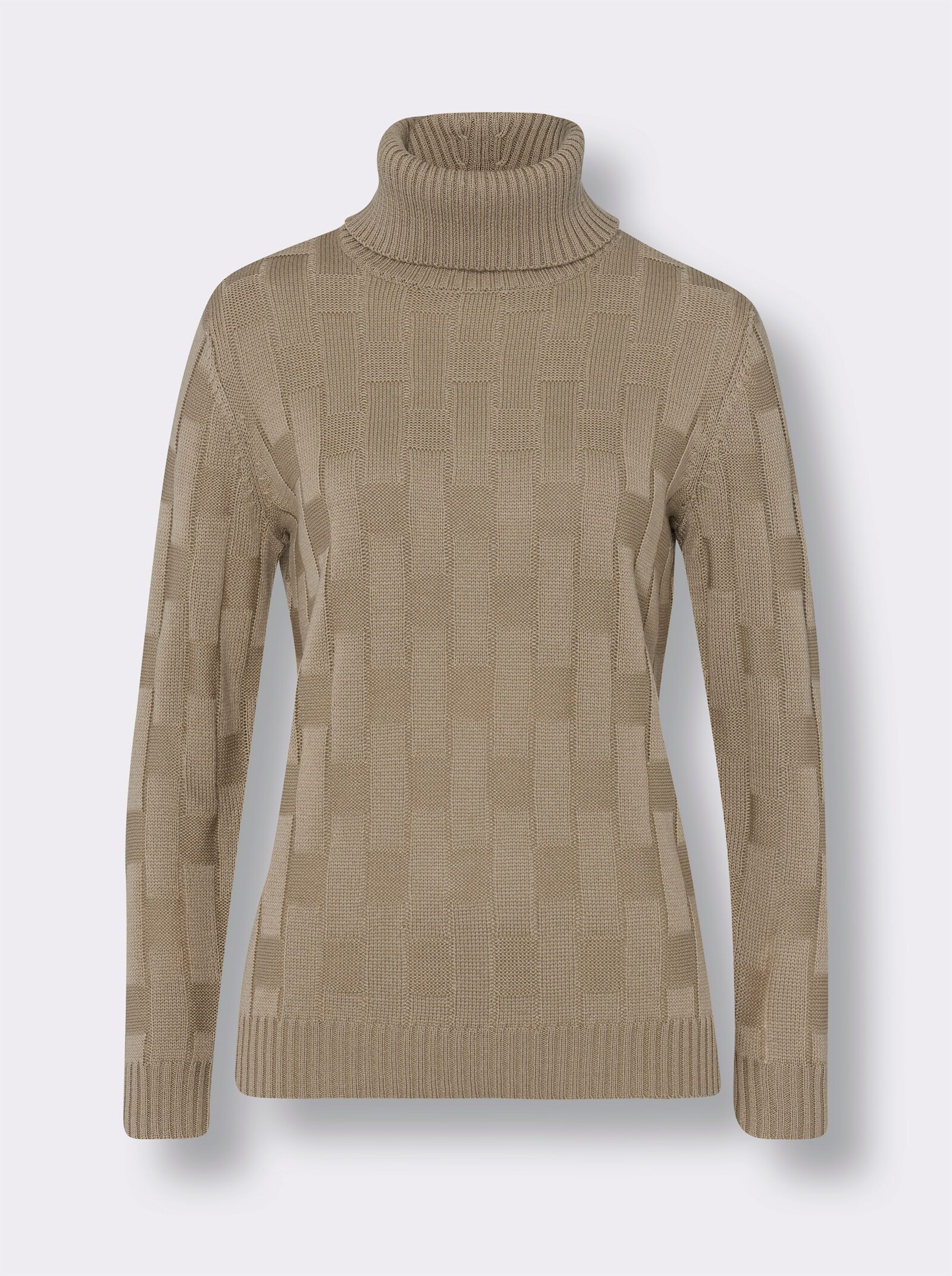 Pullover met rolkraag en ribboorden - beige
