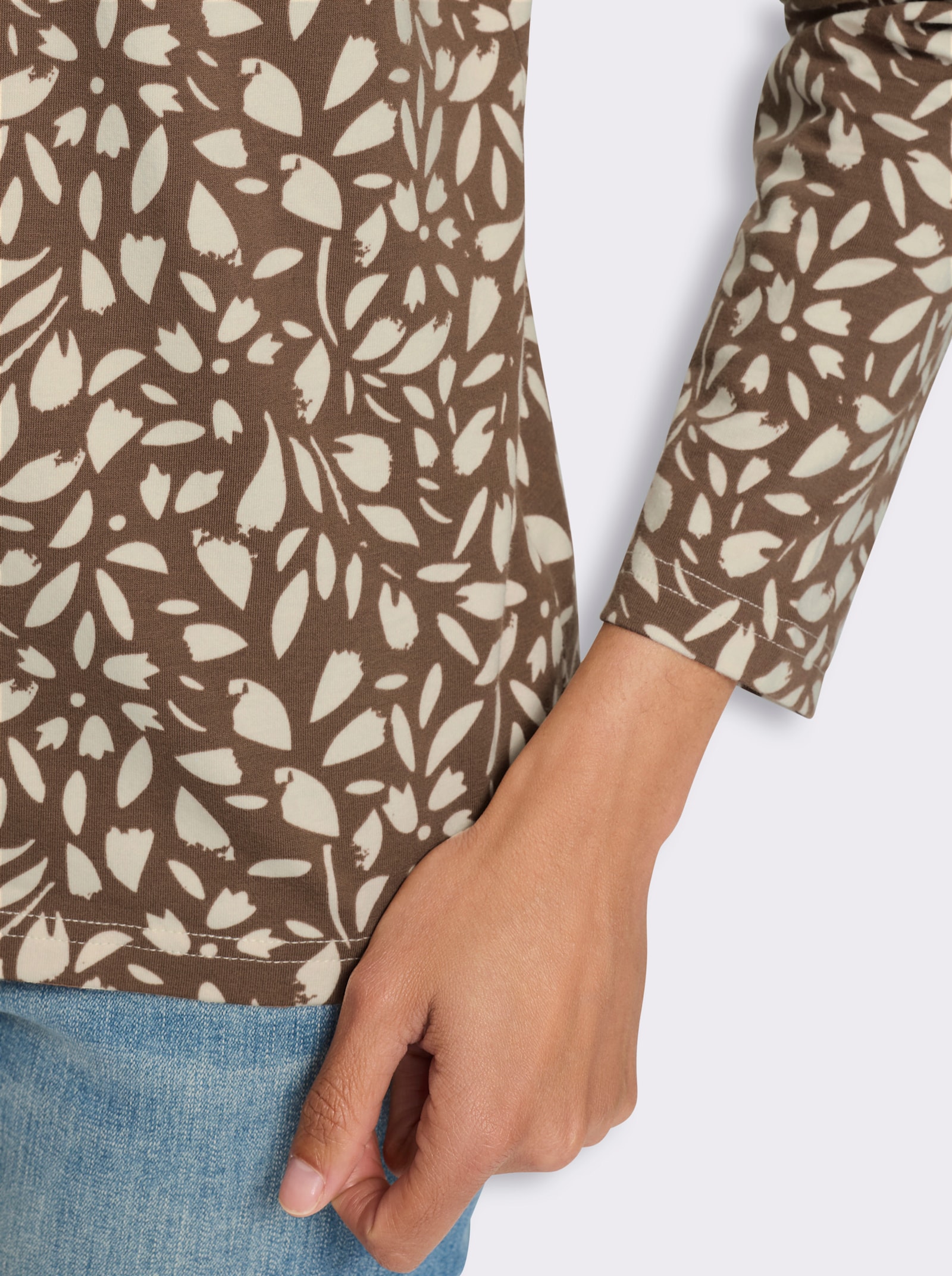 heine Langarmshirt mit Blätter-Dessin - braun-champagner-bedruckt