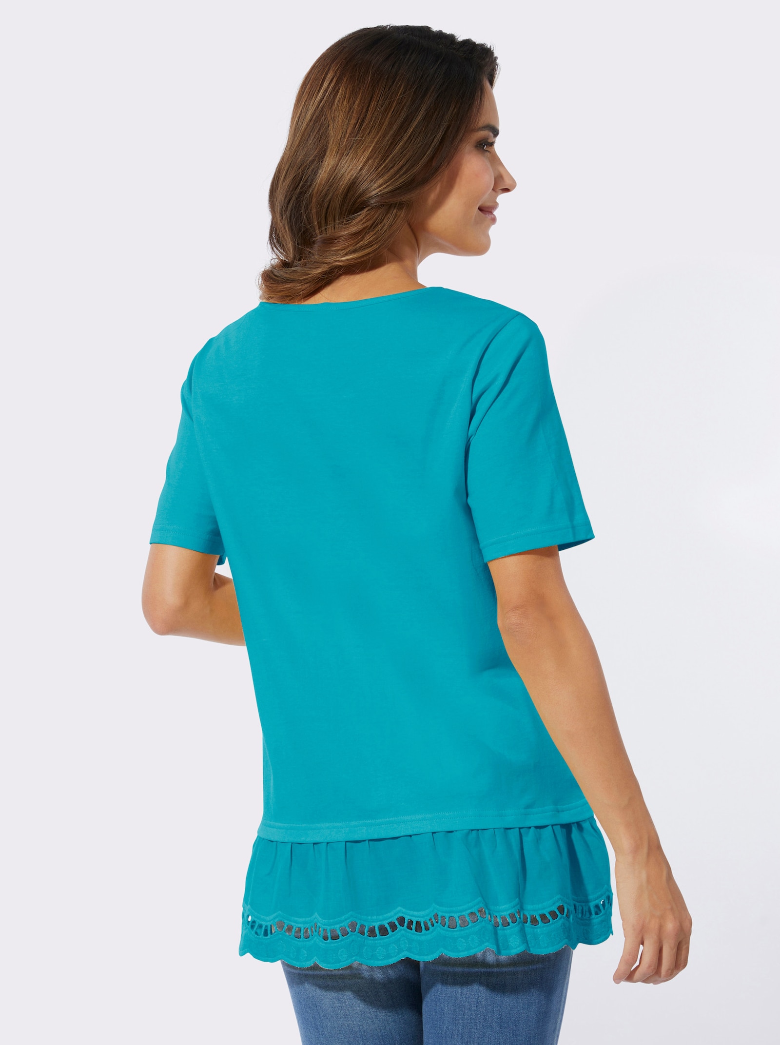 Lang shirt met kant - turquoise
