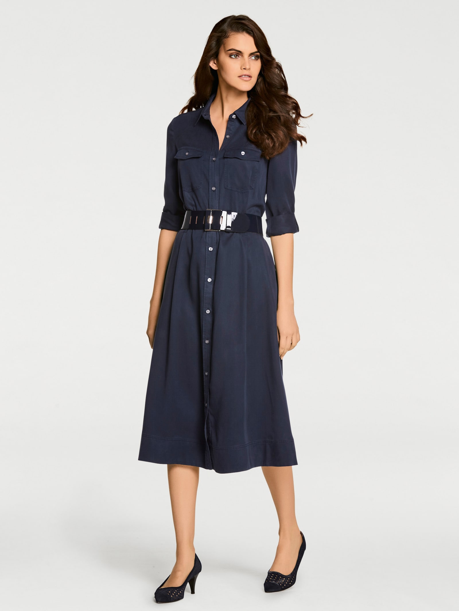 heine Webkleid mit ausgestelltem Rockteil - blau